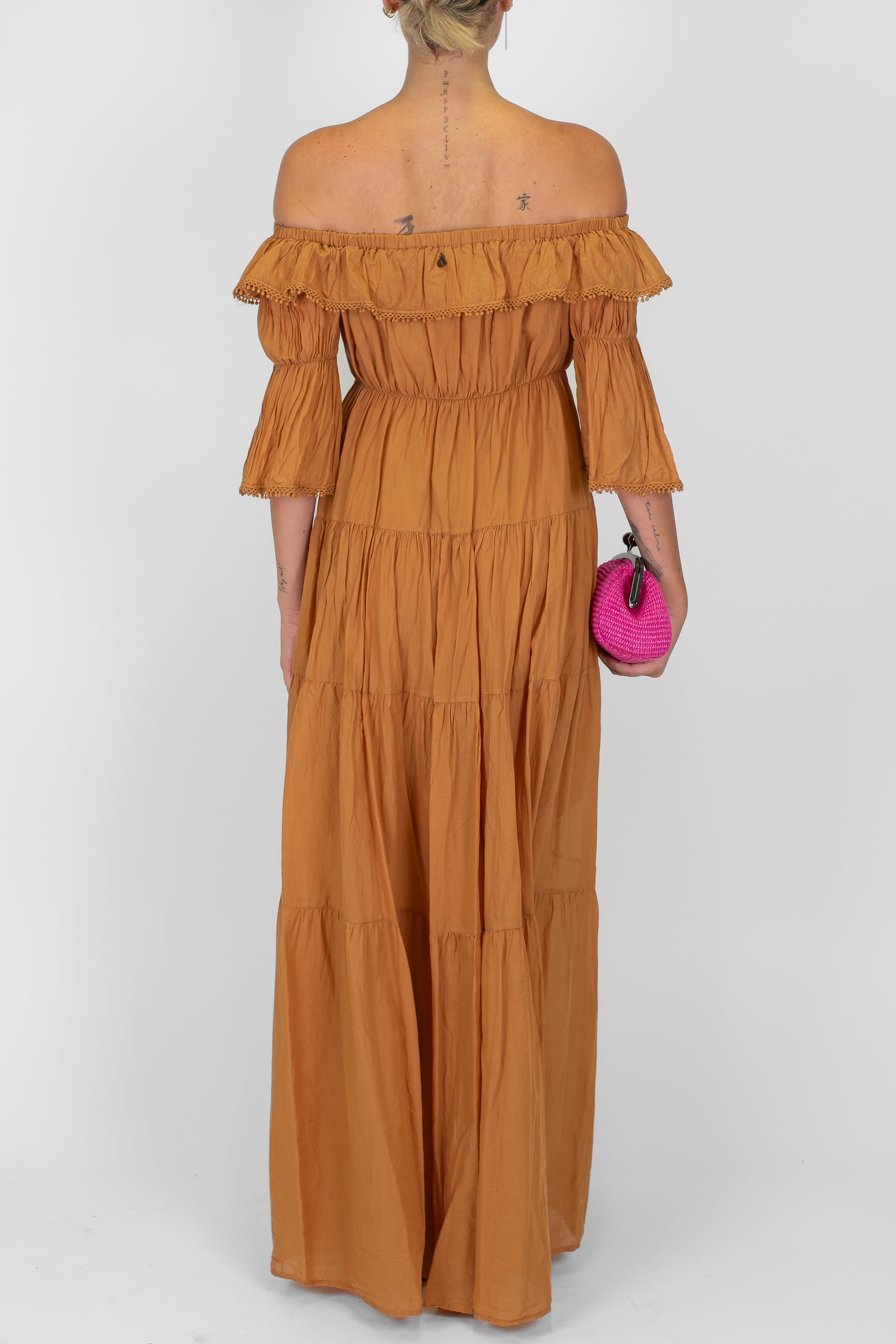 Dixie - Abito lungo in mussola di cotone con collo schiffer