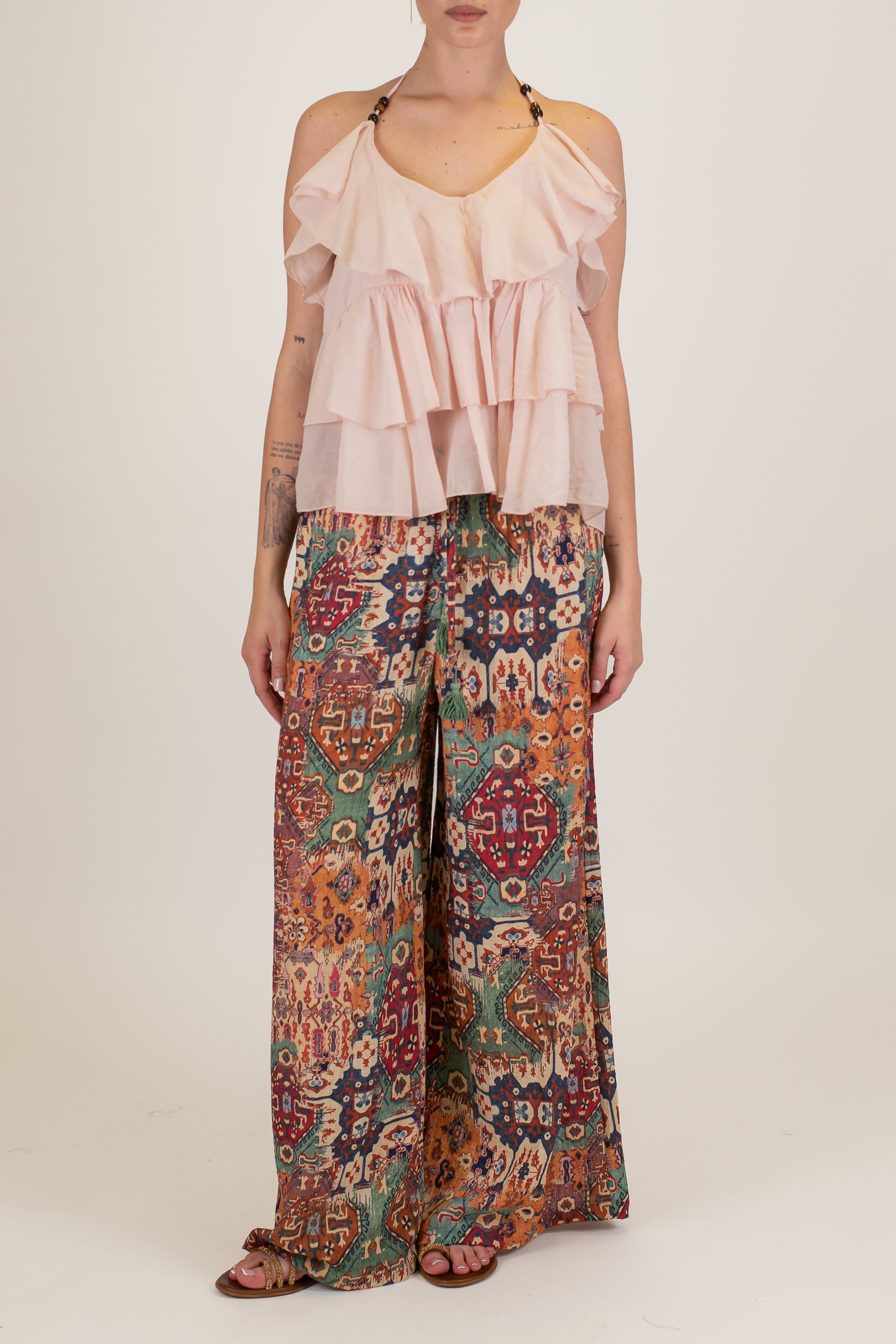 Tensione in - Pantalone palazzo fantasia etnica con coulisse