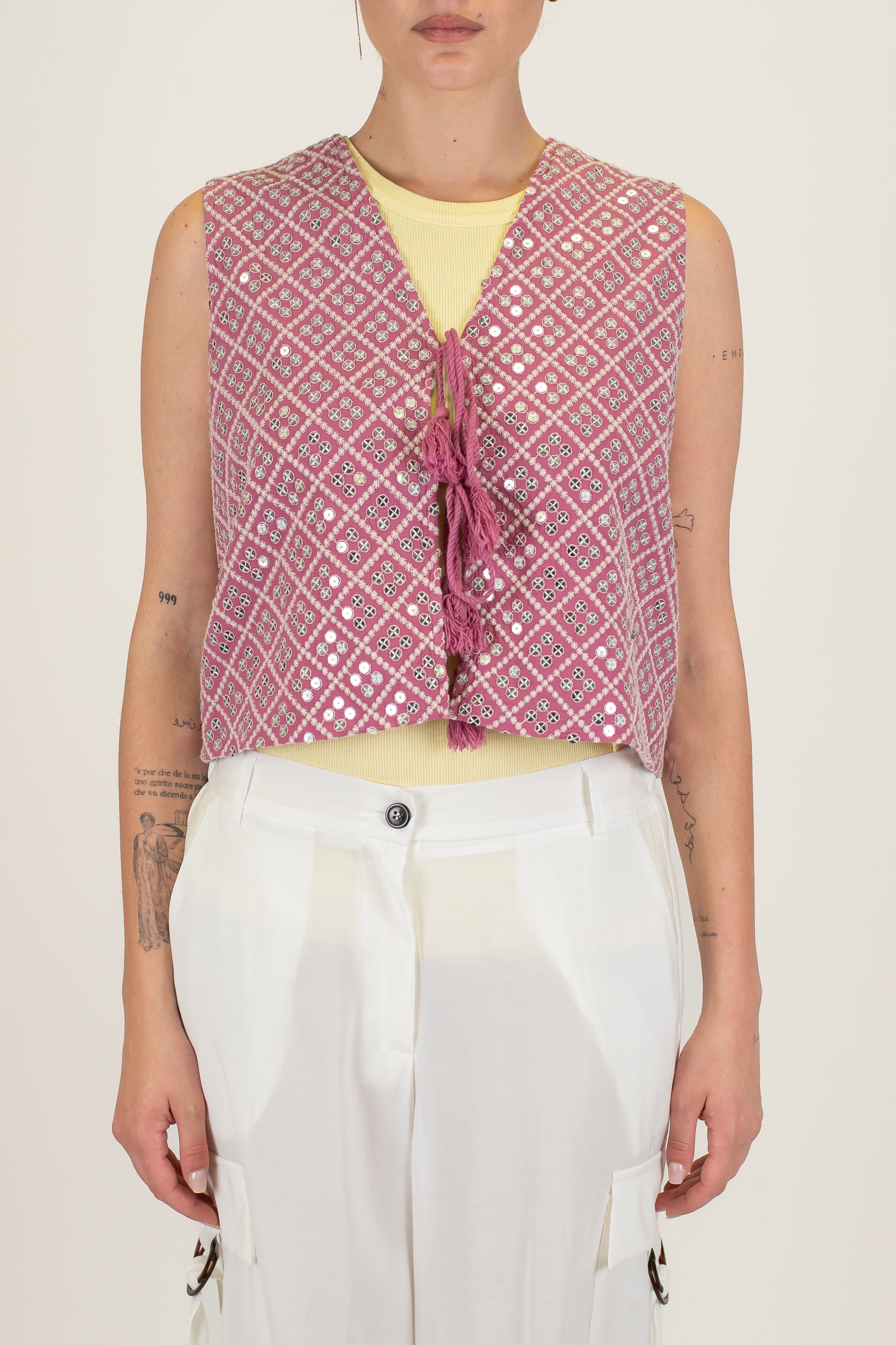 Dixie - Gilet con paillettes e chiusura con lacci