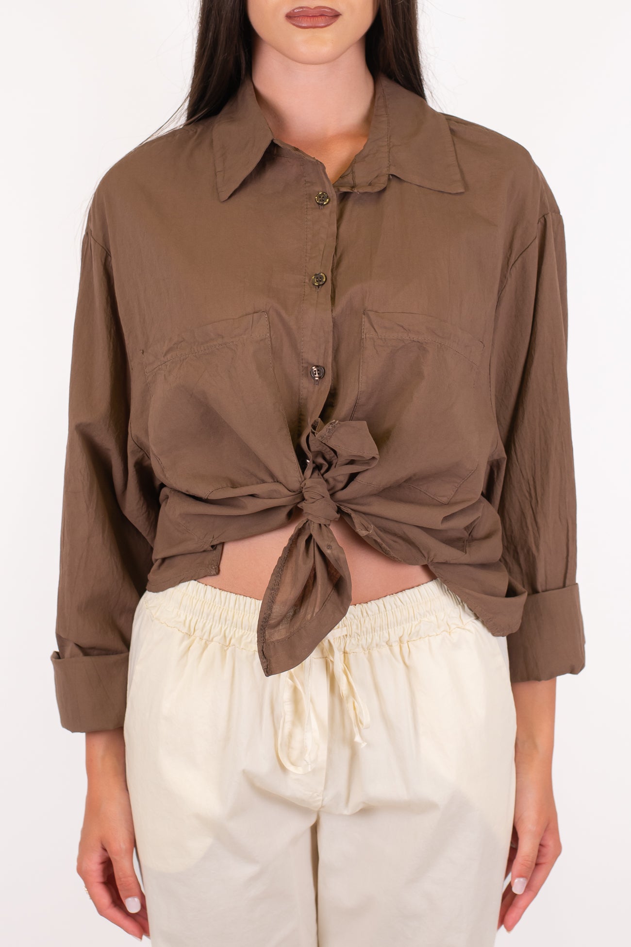 Haveone - Camicia in mussola di cotone con doppia tasca