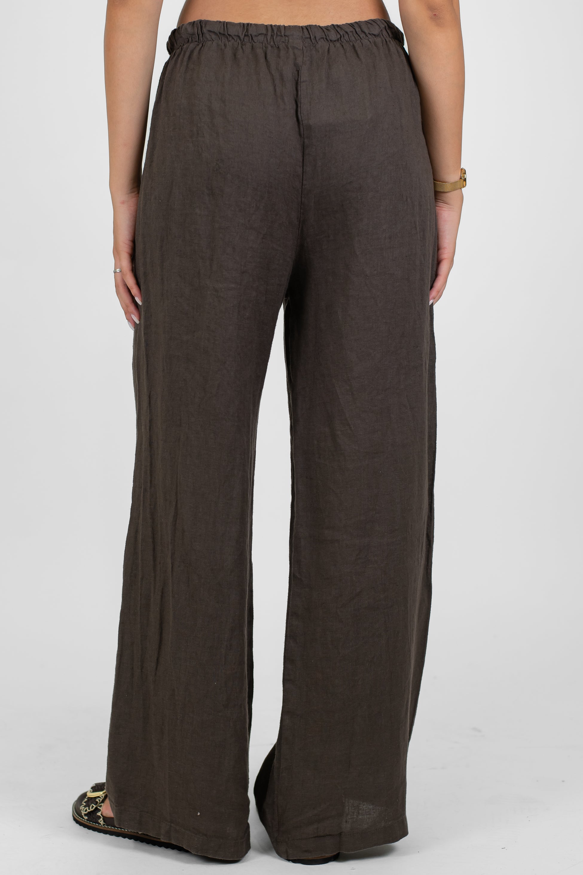 Tensione in - Pantalone palazzo in puro lino con coulisse