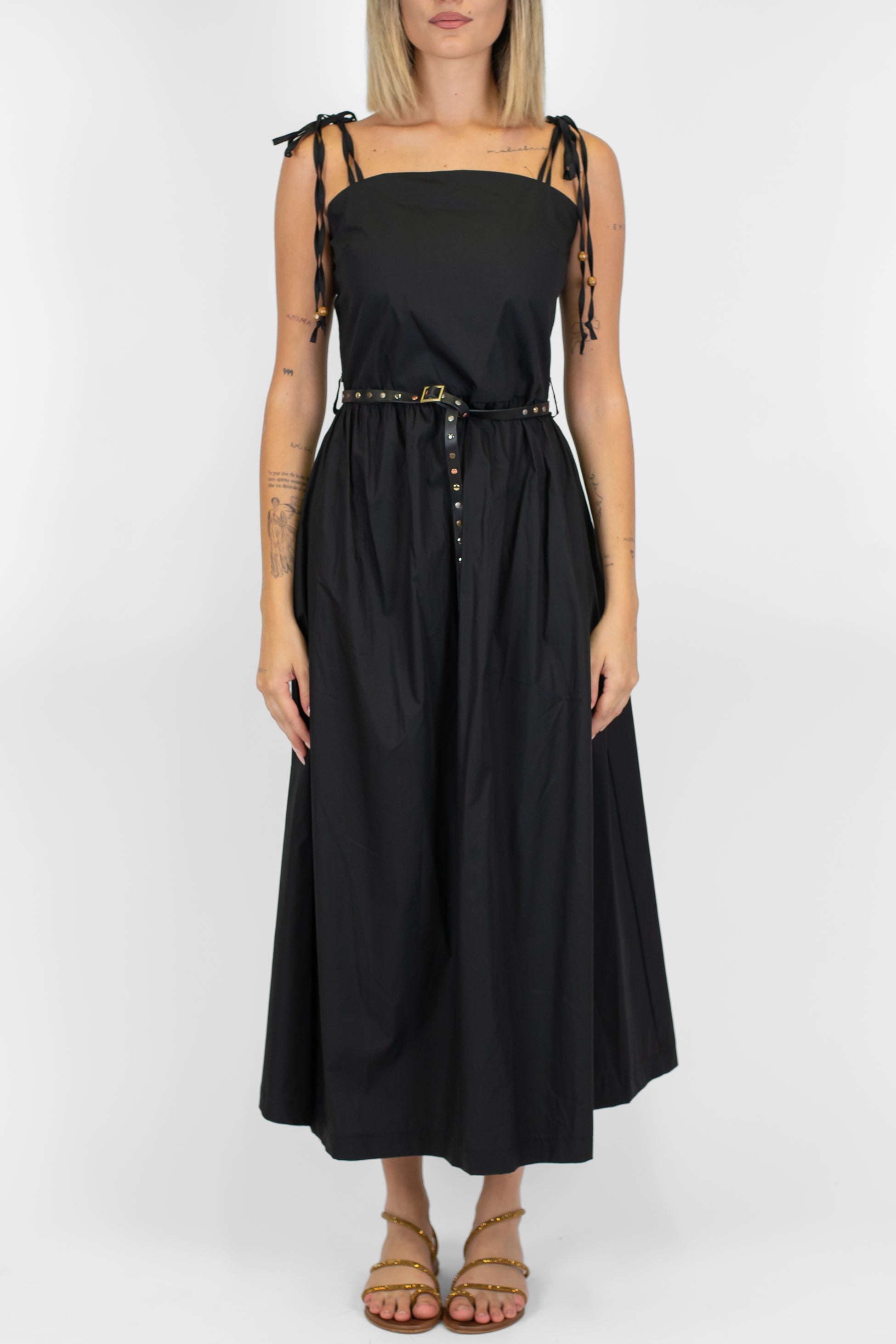 Motel - Abito lungo in tela paracadute con bretelline annodate ed elastico sul retro