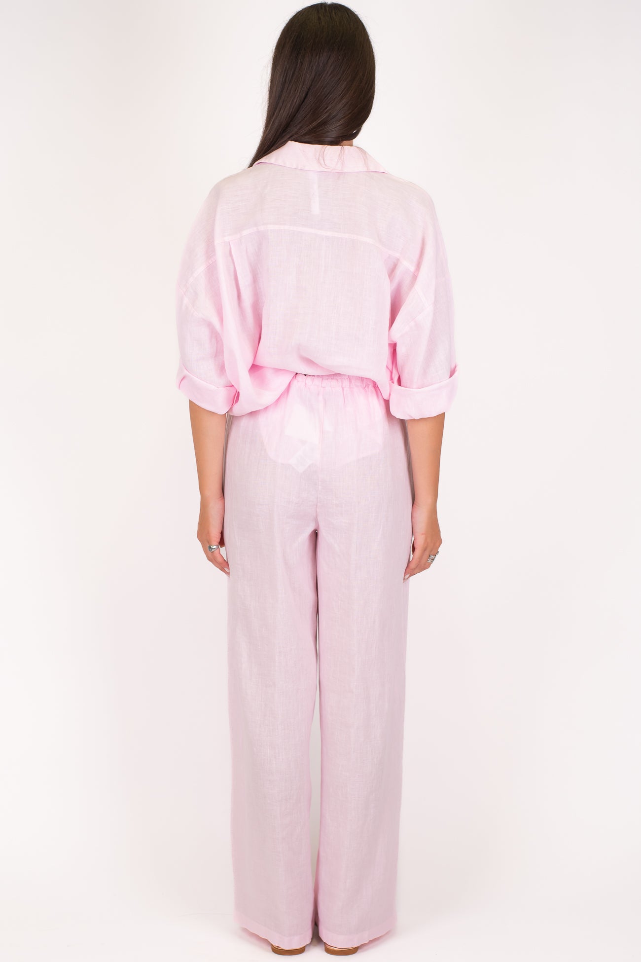 Dixie - Coordinato in puro lino camicia con taschino e pantalone palazzo con coulisse