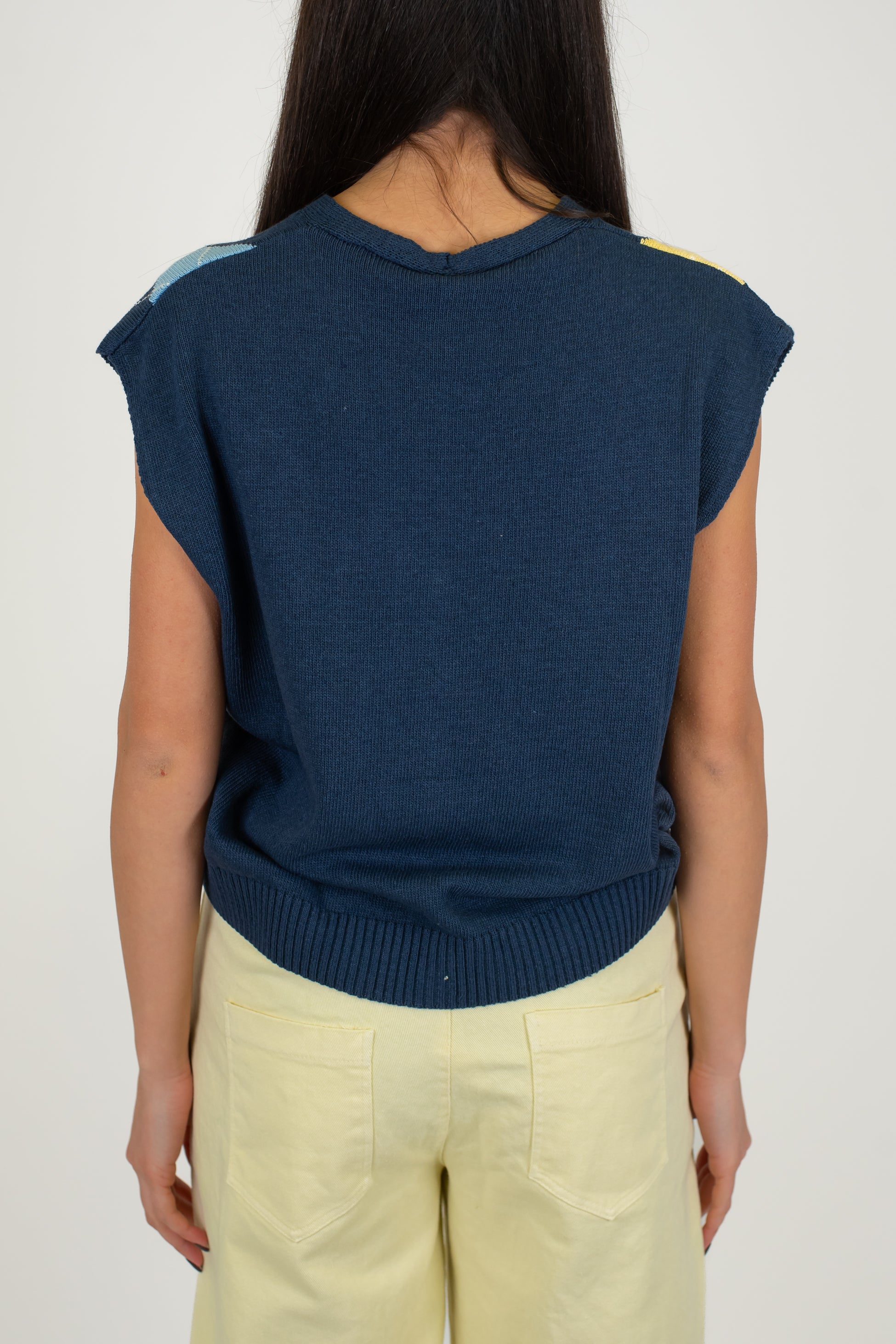 Tensione in - Gilet mezza manica in maglia fantasia rombi a contrasto