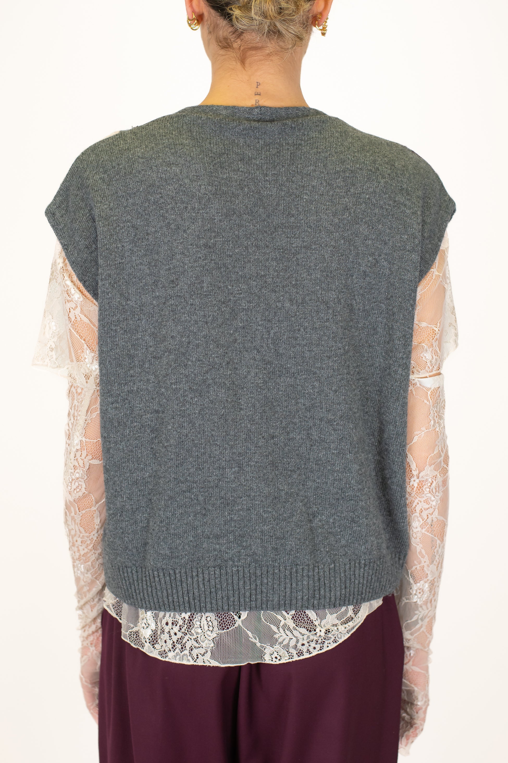 Tensione in - Gilet in maglia fantasia rombi a contrasto