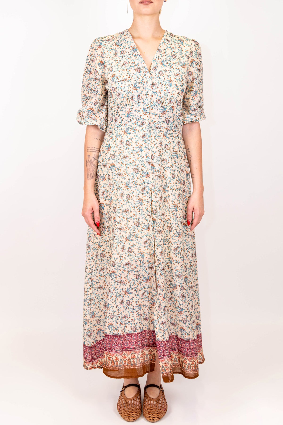 Tensione in - Chemisier fantaisia provenzale in mussola di cotone con fondo a contrasto