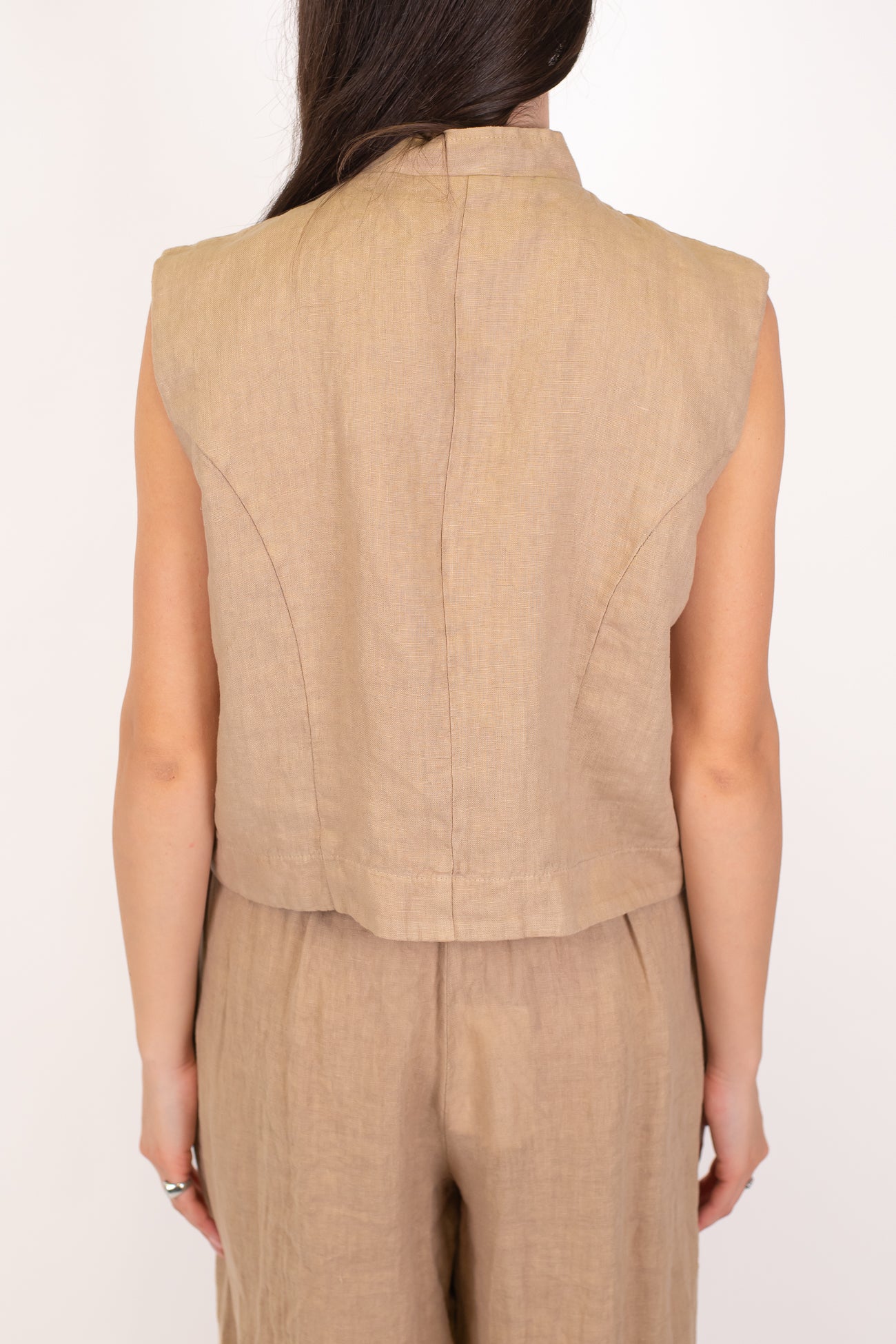 Motel - Gilet modello napoleone in puro lino con collo coreano
