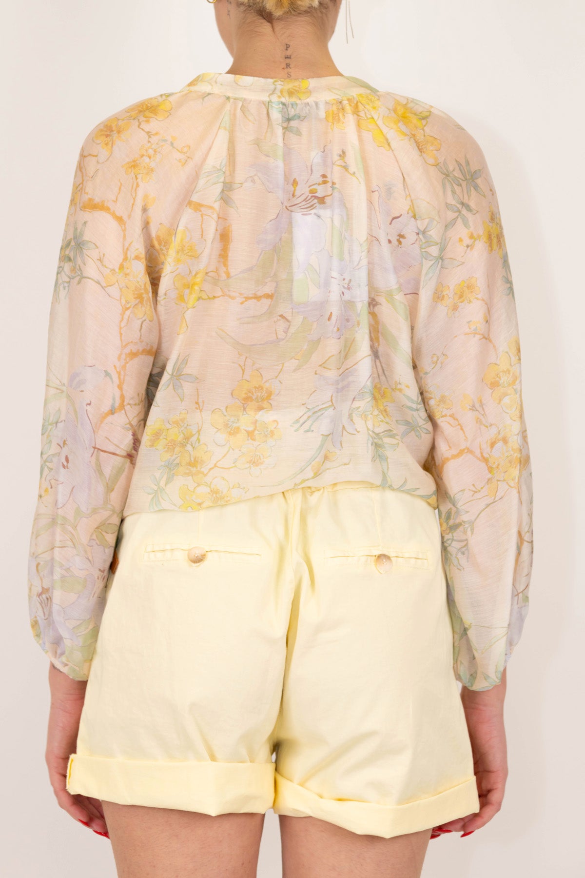 Motel - Camicia fantasia floreale in lyocell con collo coreano