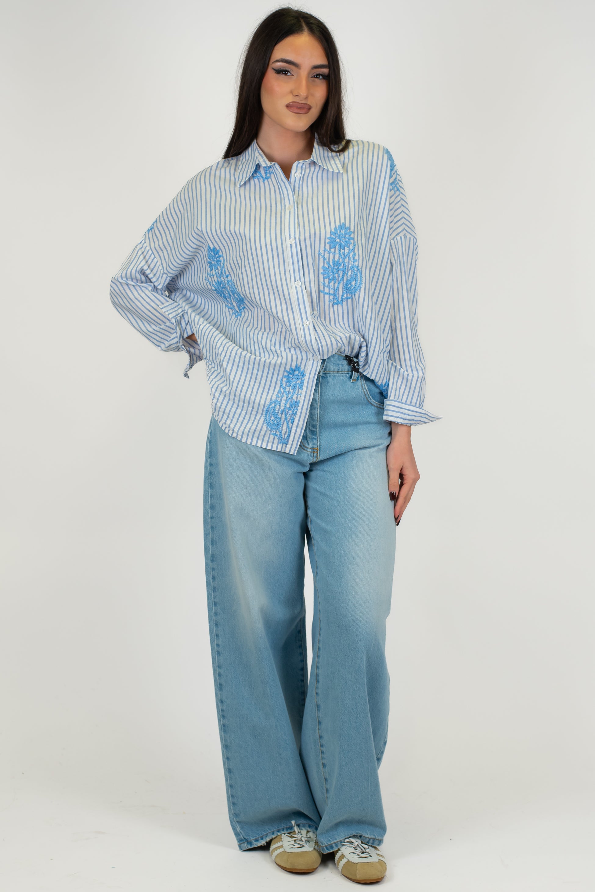 Motel - Camicia rigata con ricami