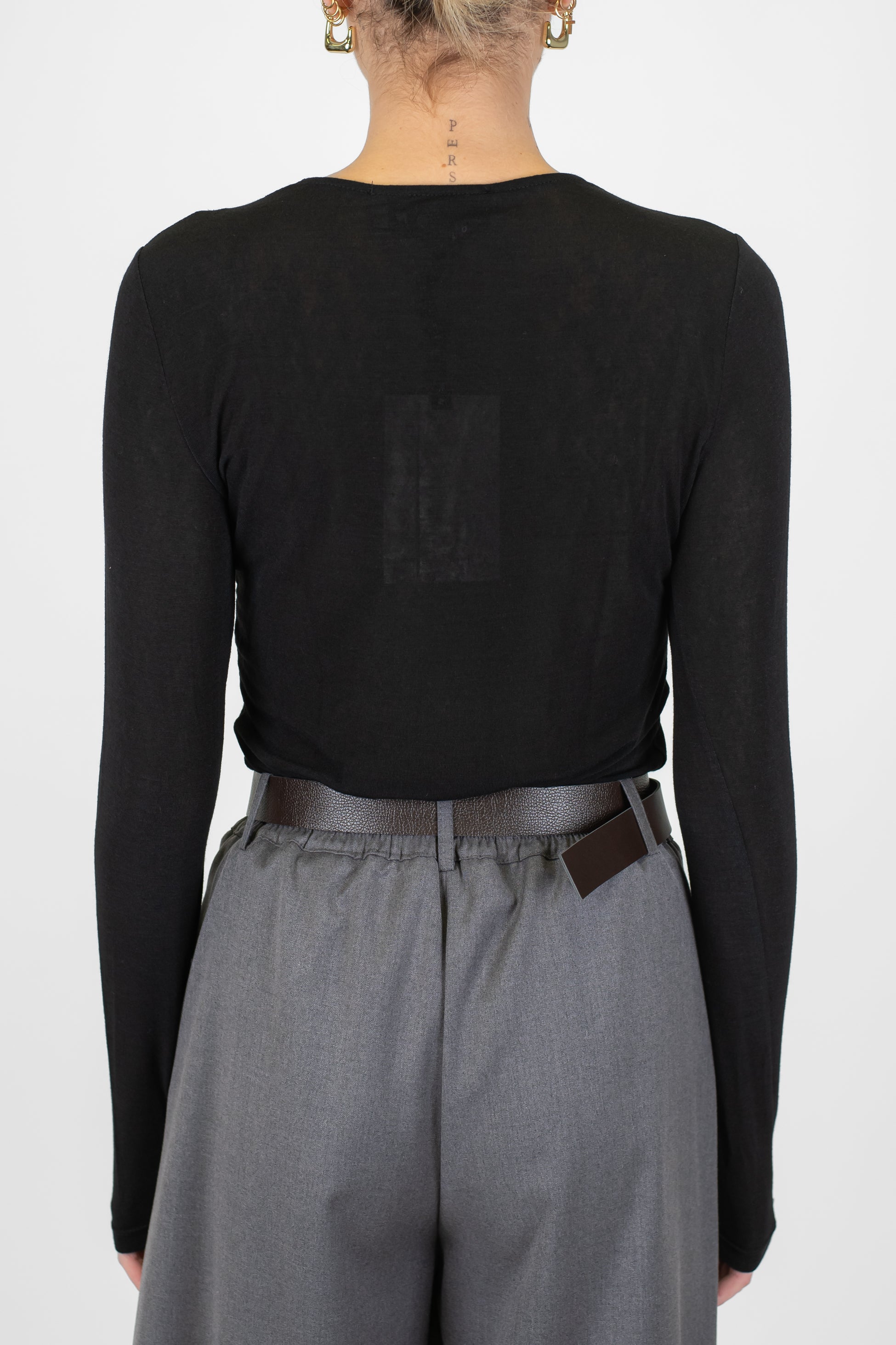 Haveone - Maglia basic in misto cashmere con scollo a V in pizzo