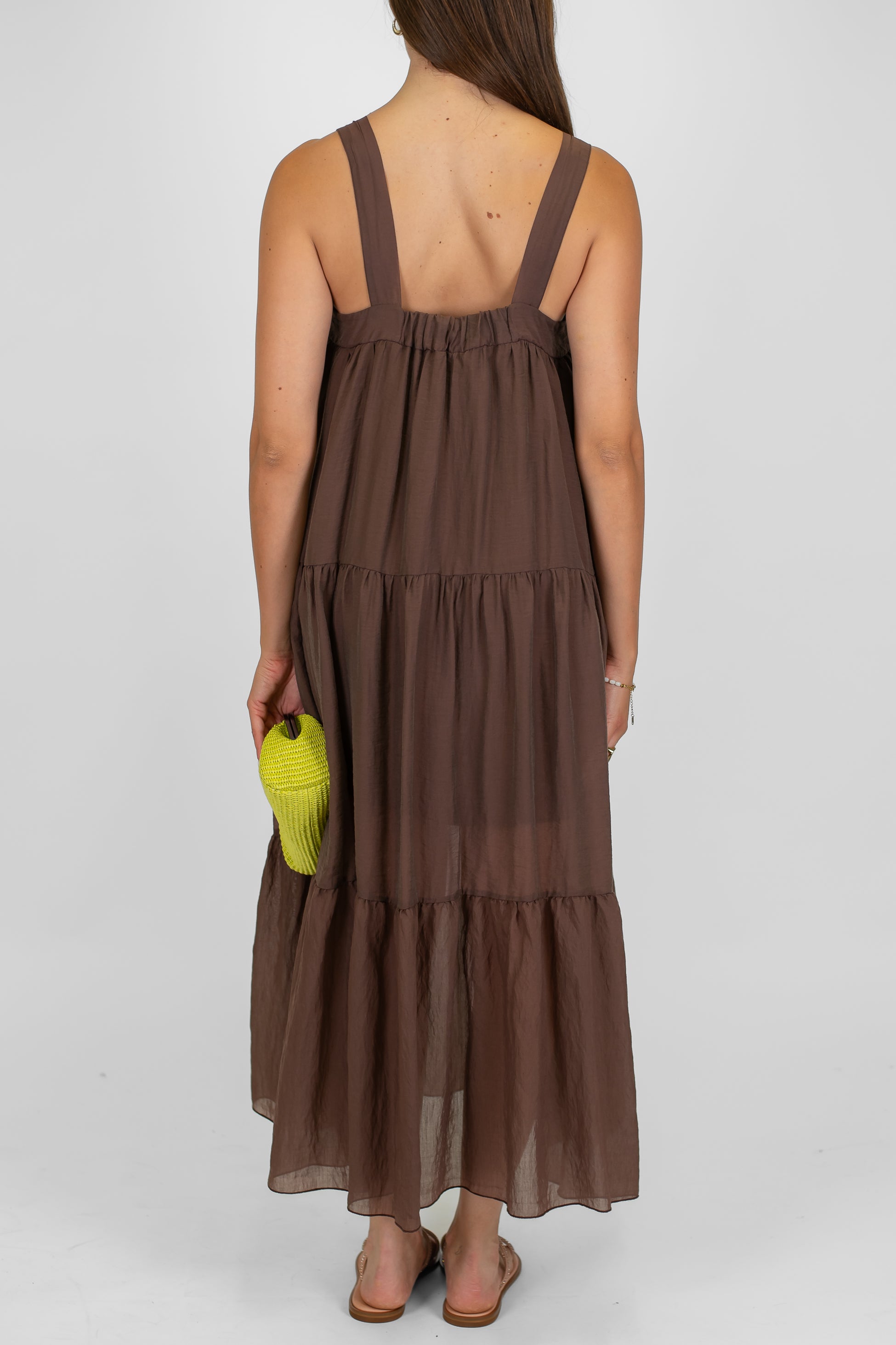 Tensione in - Abito lungo in lyocell con brettelle e balze