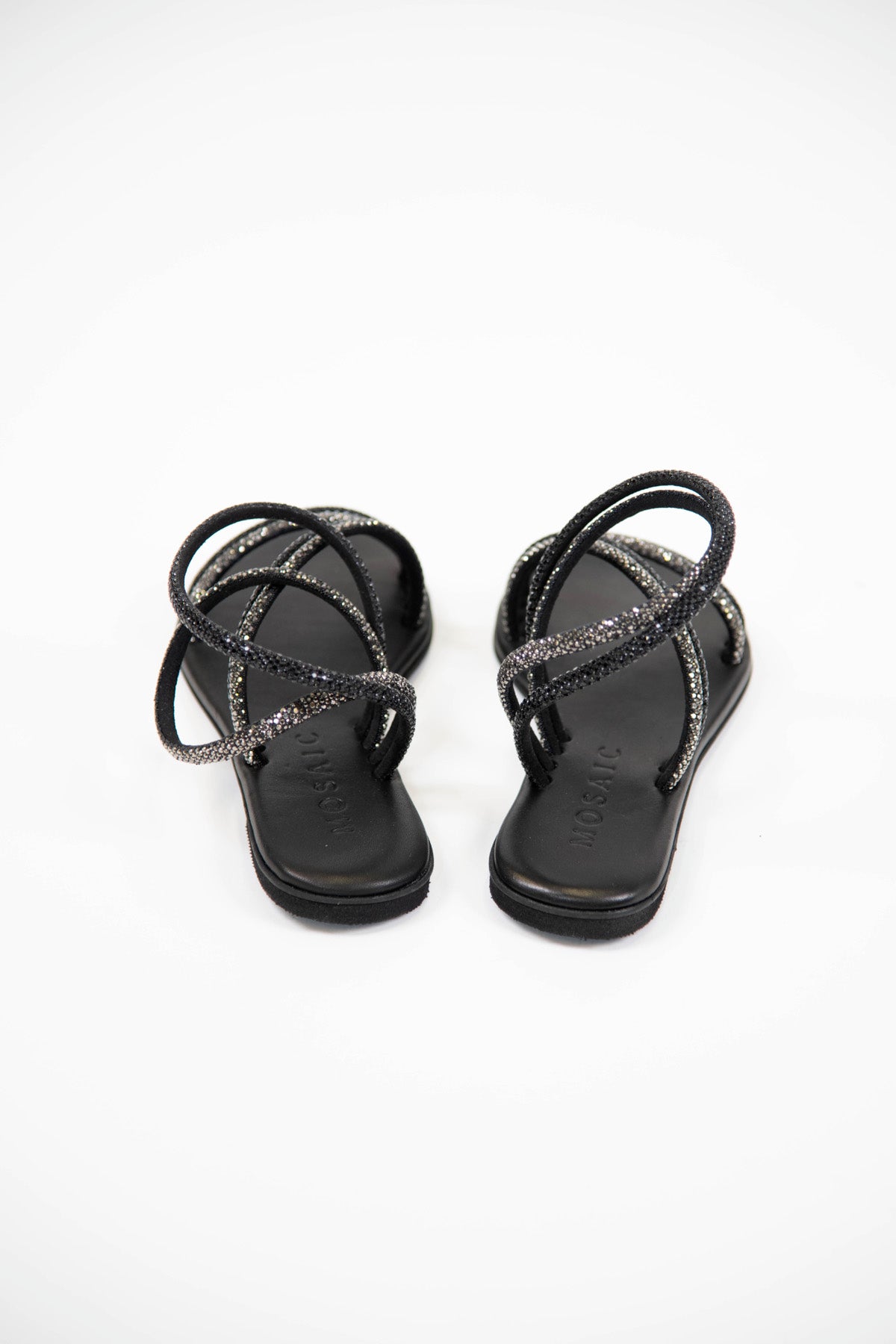 Mosaic - Sandalo strass con doppia fascia bicolore e sottopiede nero