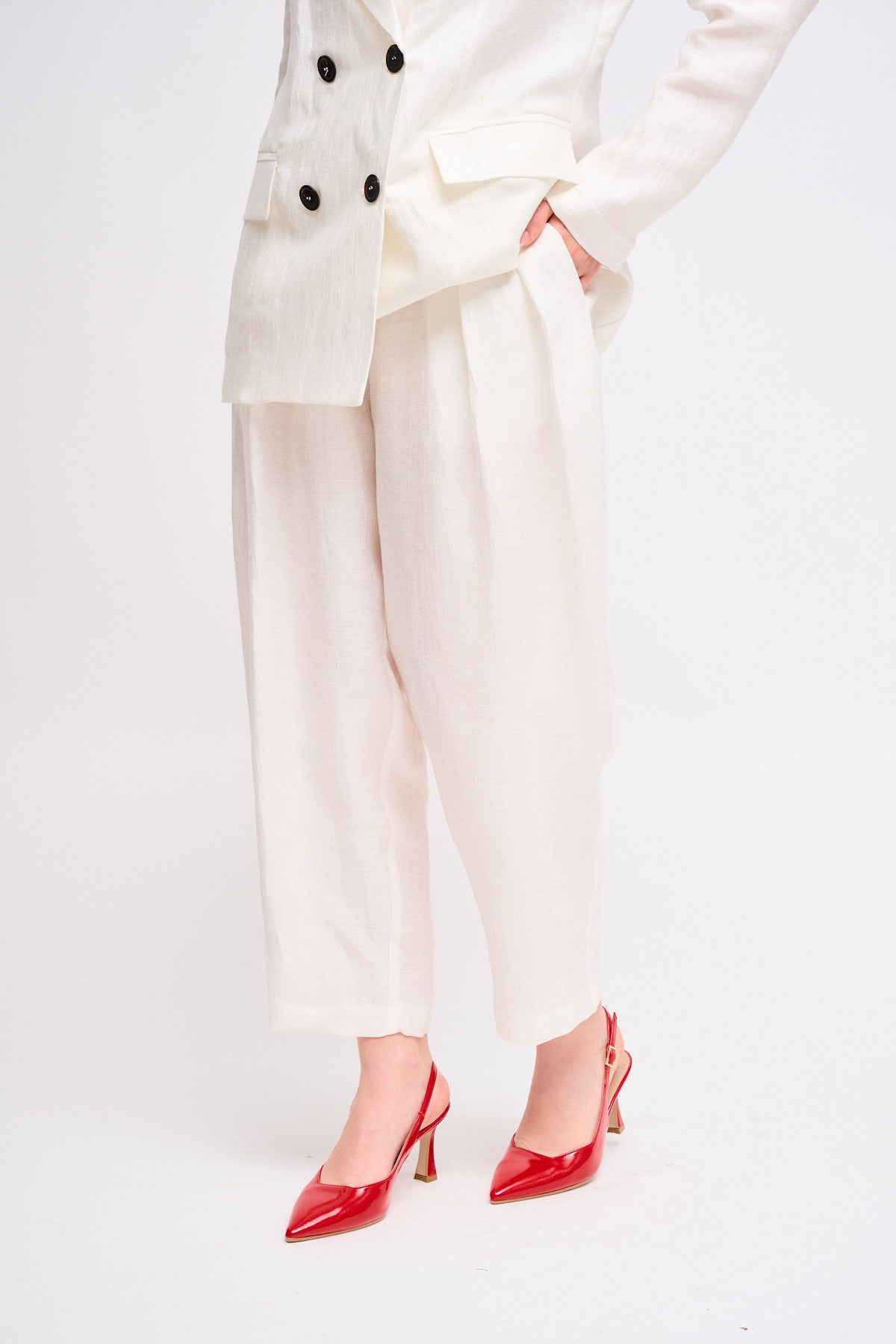 Maryley - Pantalone balloon con pinces in lino