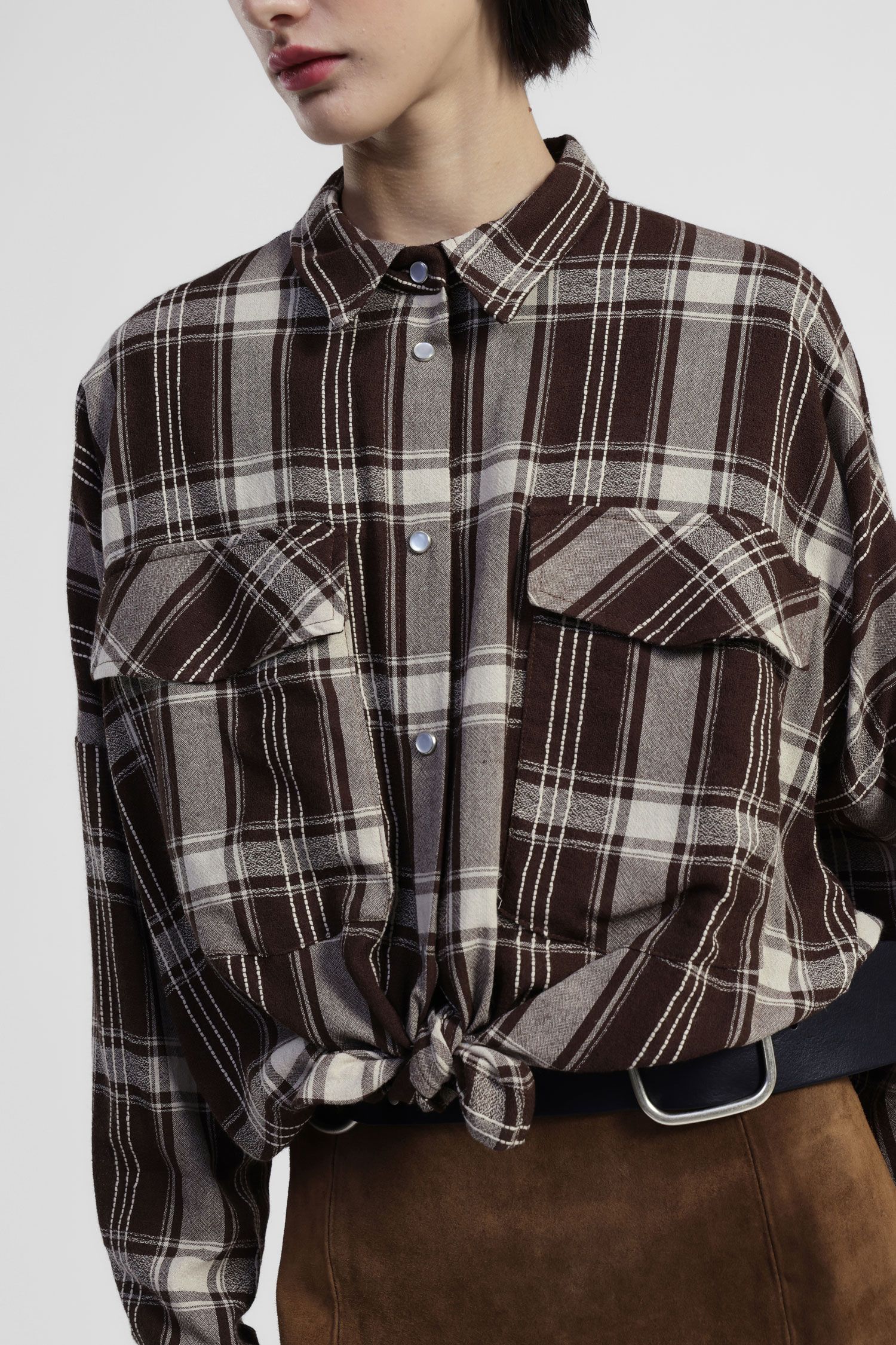 Dixie - Camicia fantasia quadri con taschino e nodo frontale