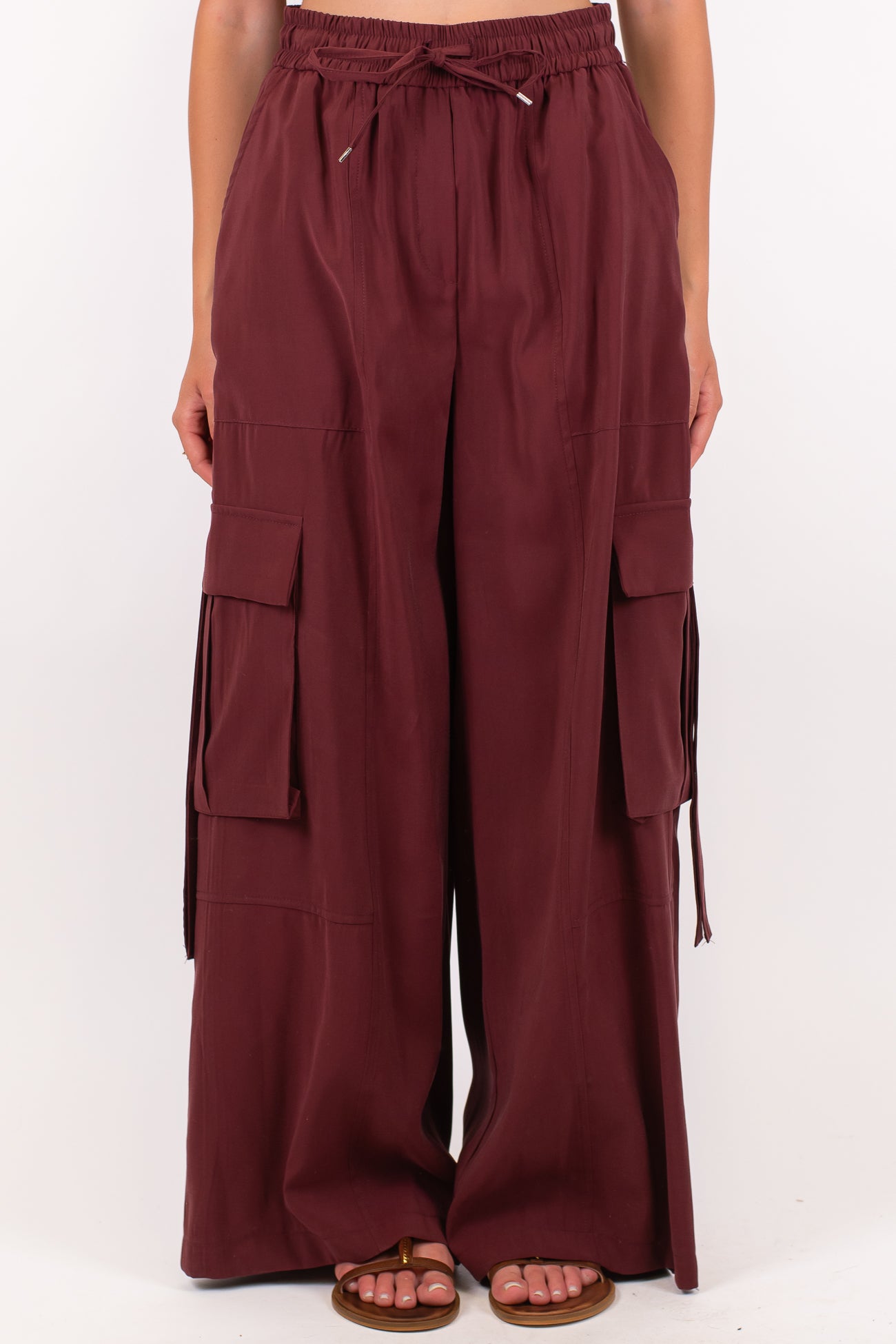 Tensione in - Pantalone palazzo cargo in viscosa leggera con coulisse