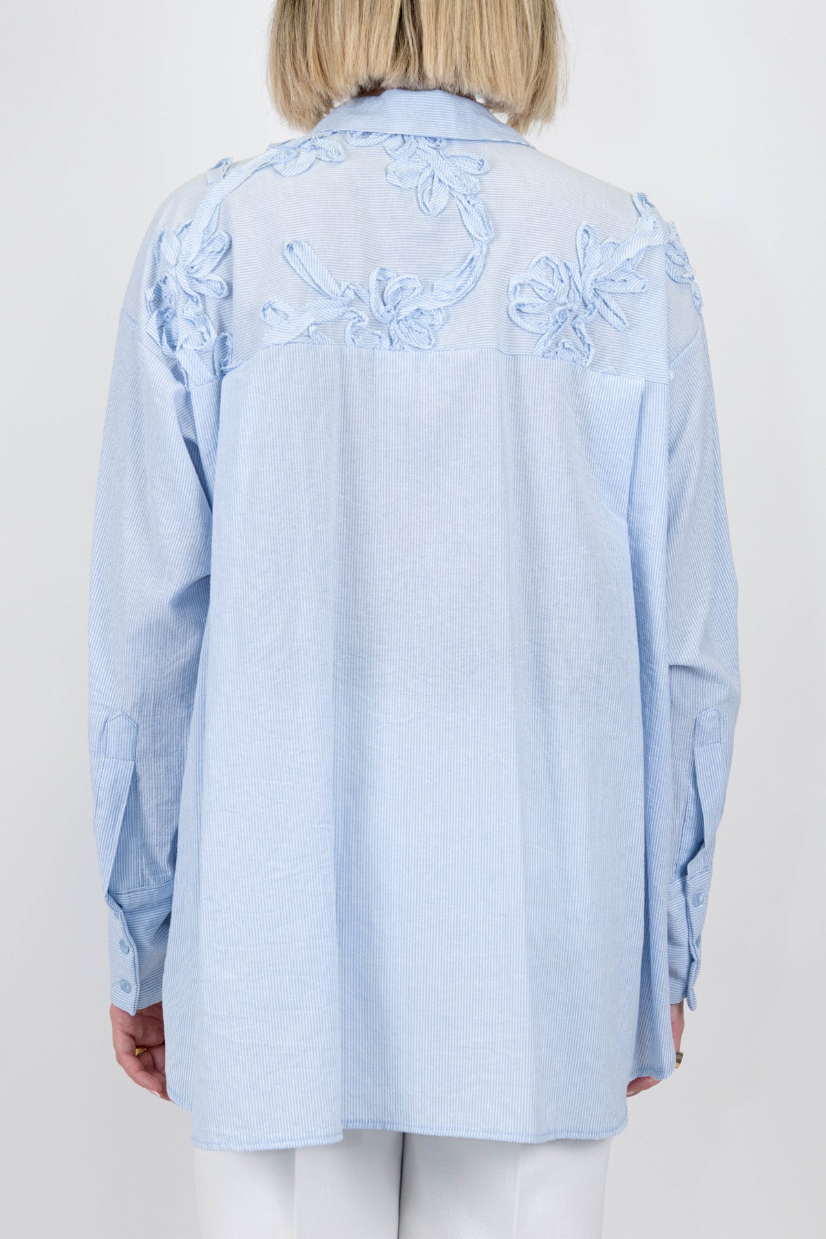 Motel - Camicia a righe fantasia floreale ricamata