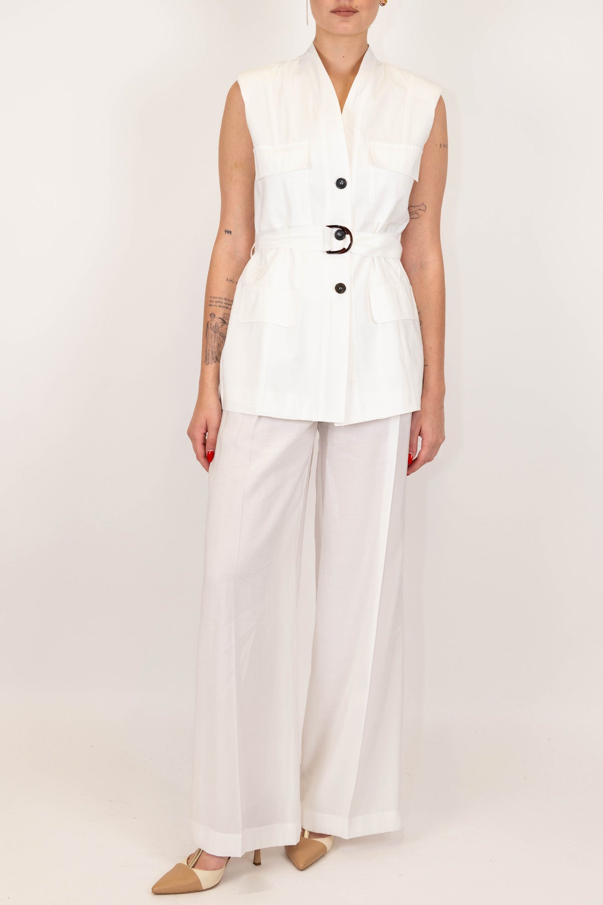 Maryley - Pantalone palazzo a vita alta in modal