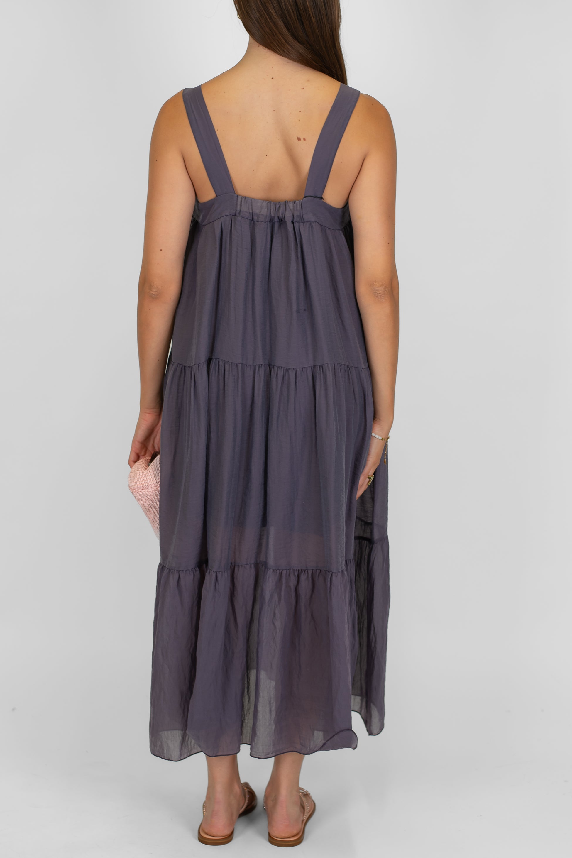 Tensione in - Abito lungo in lyocell con brettelle e balze