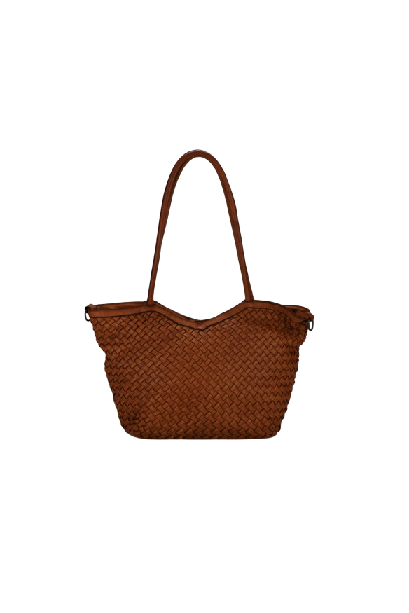 Borsa media in vera pelle intrecciata con manico lungo