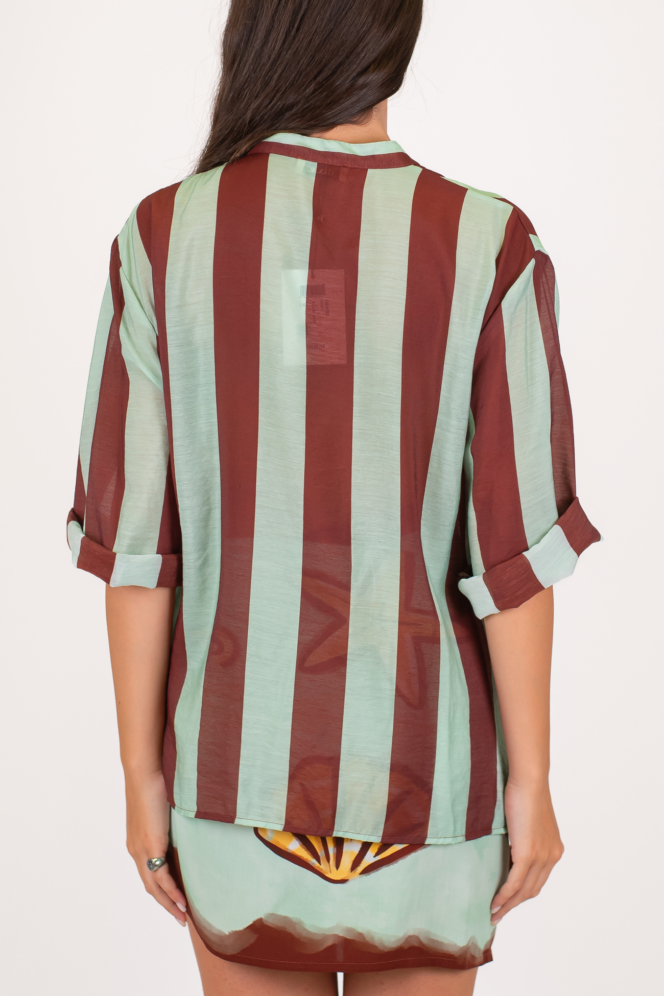 Dixie - Camicia fantasia a righe in viscosa leggera con collo coreano