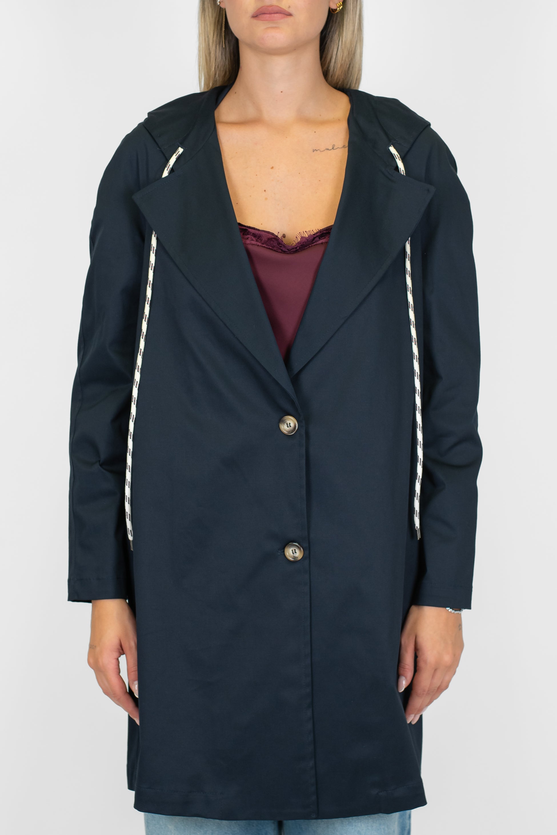 Motel - Trench midi con cappuccio e lacci