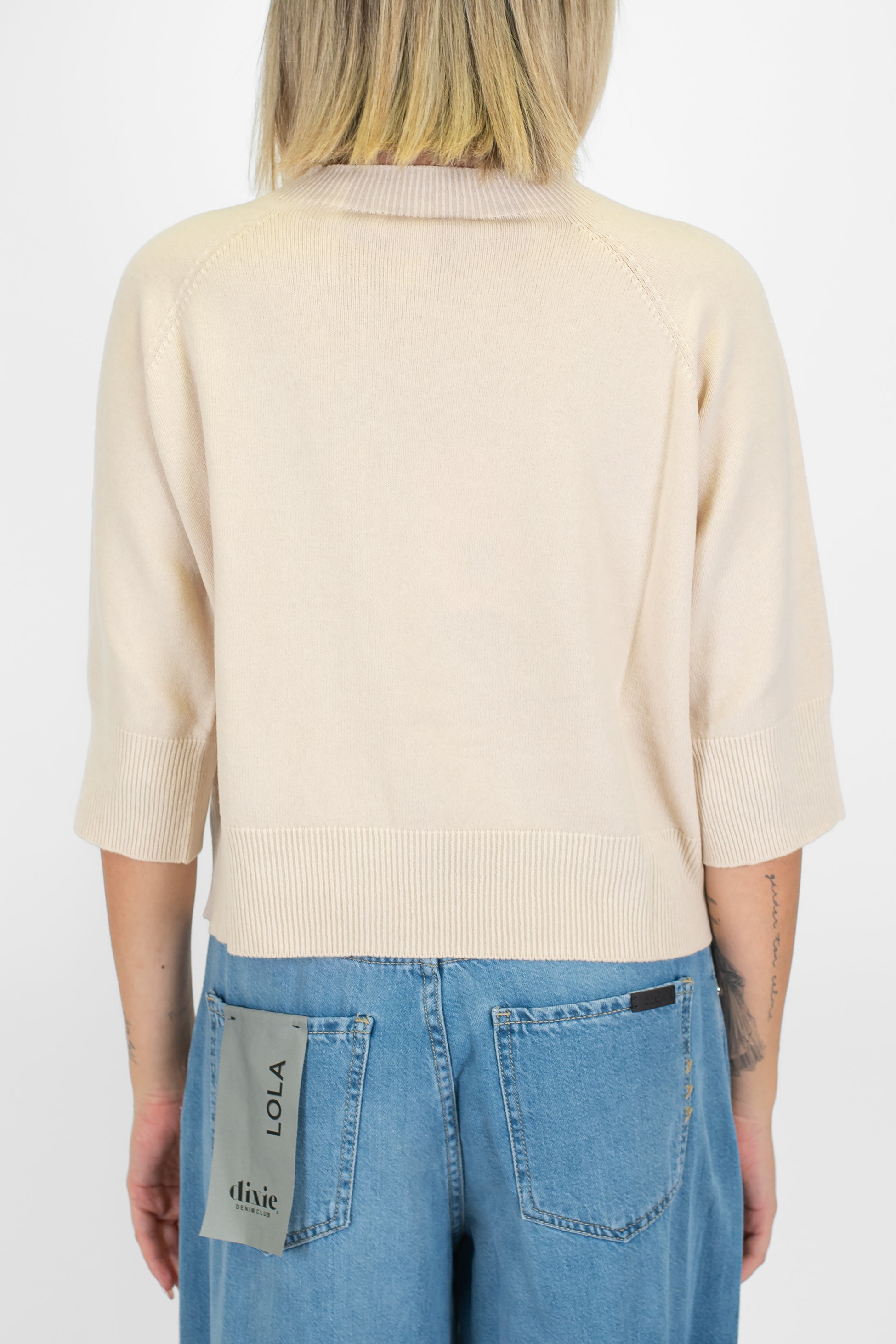 Kontatto - Maglia girocollo a coste in misto lana con manica tre quarti