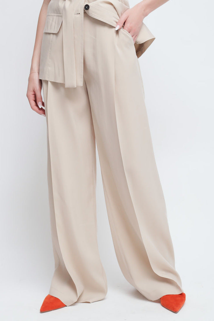 Maryley - Pantalone palazzo a vita alta in modal