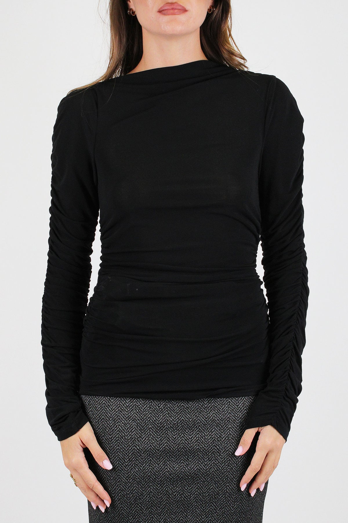 Haveone - Maglia basic in modal con scollo a barca e arriccio su manica e fianco