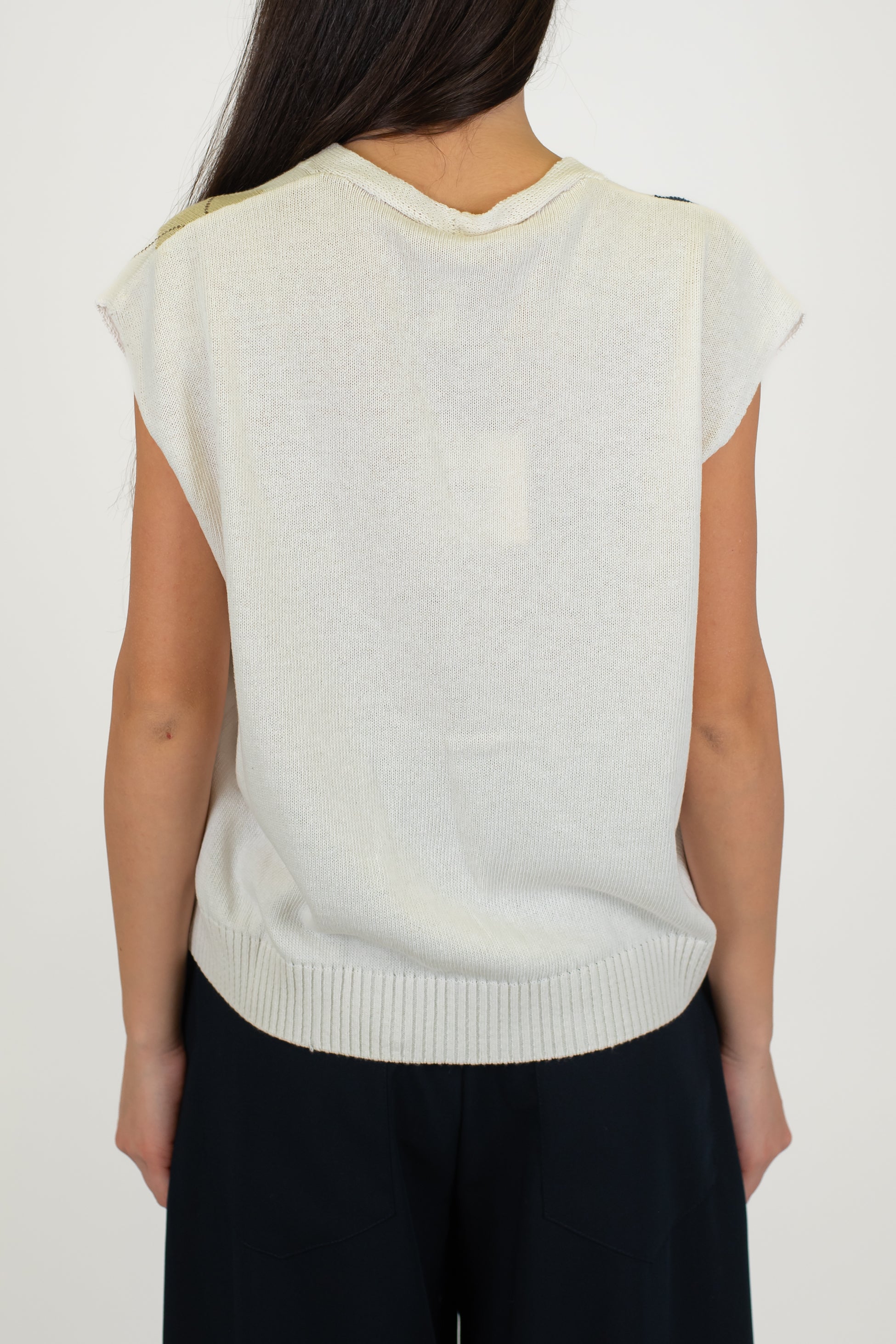 Tensione in - Gilet mezza manica in maglia fantasia rombi a contrasto