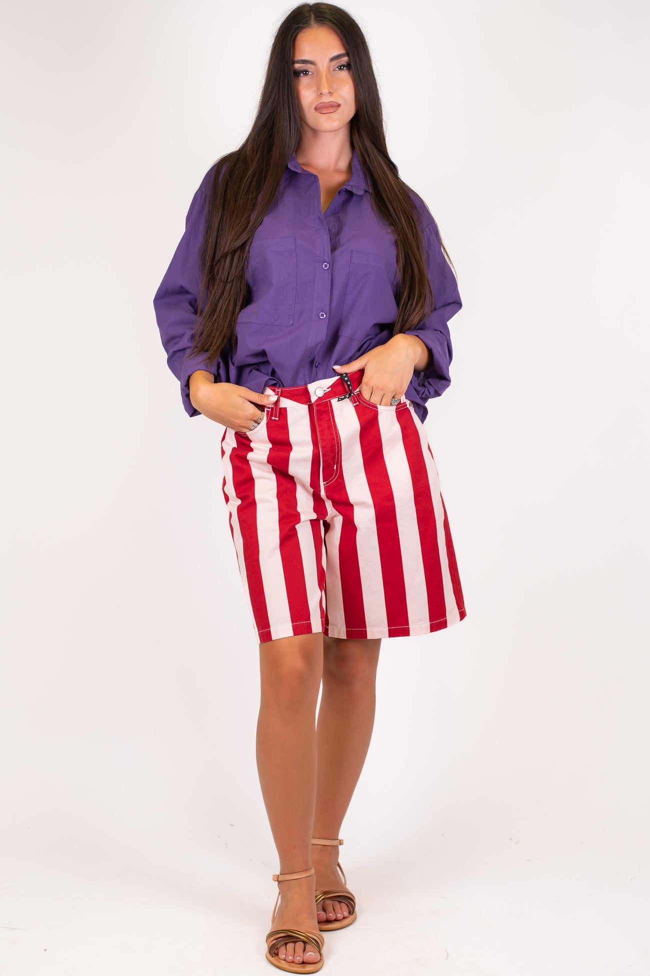 Haveone - Bermuda fantasia a righe in cotone