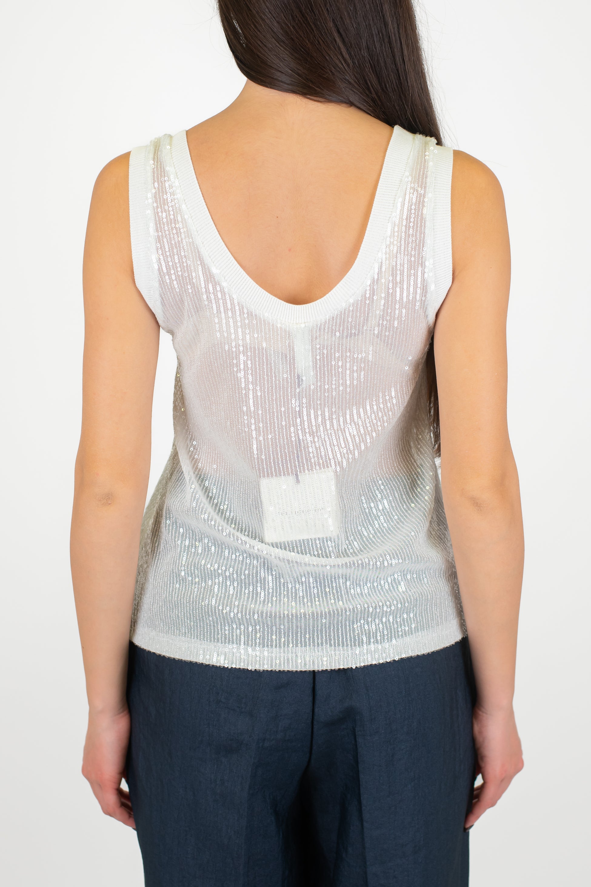 Tensione in - Canotta velata con paillettes