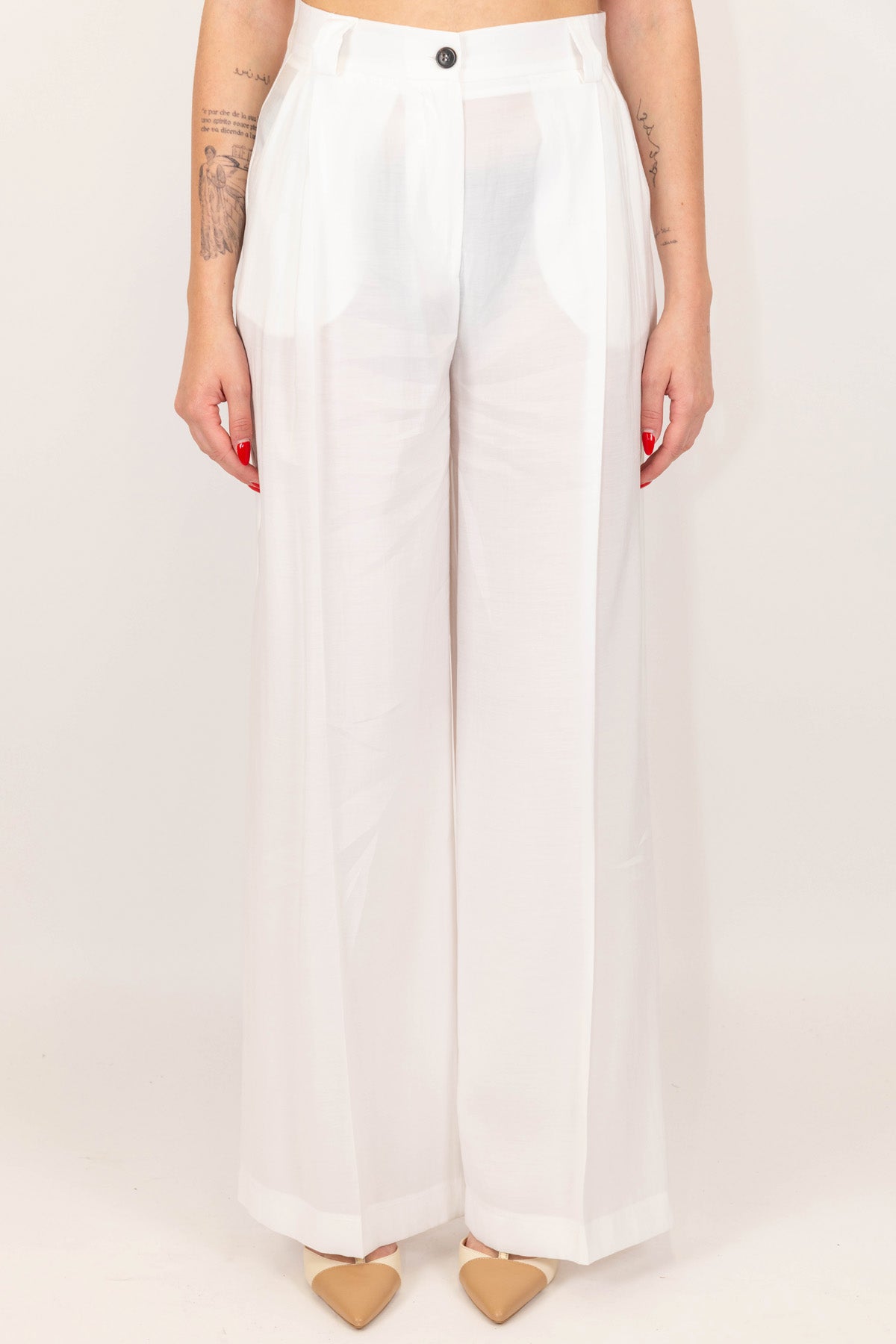 Maryley - Pantalone palazzo a vita alta in modal