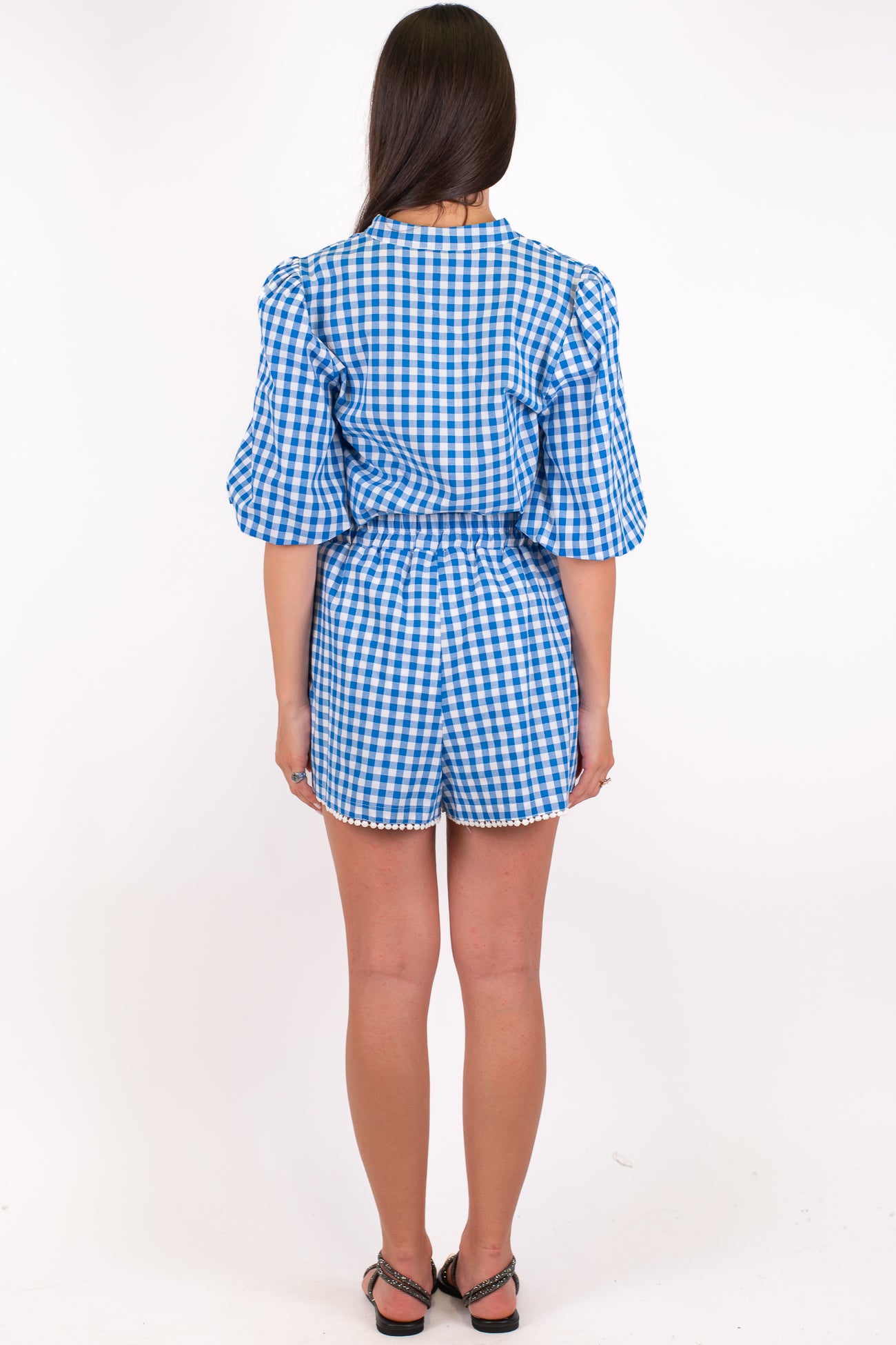 Motel - Coordinato fantasia vichy con camicia mezzamanica e shorts con coulisse