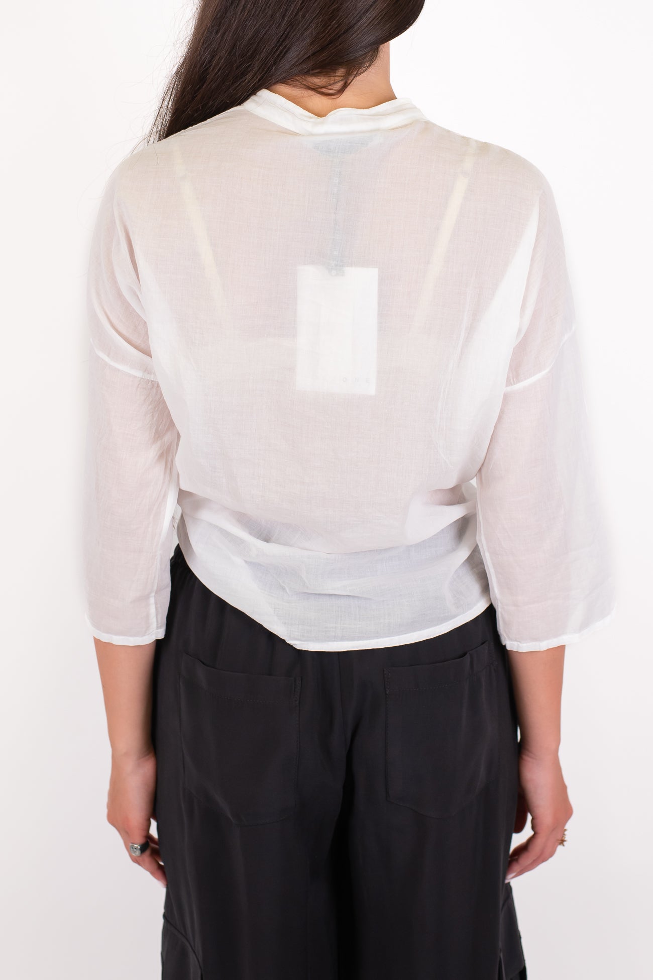 Haveone - Camicia mezzamanica in mussola di cotone con collo coreano