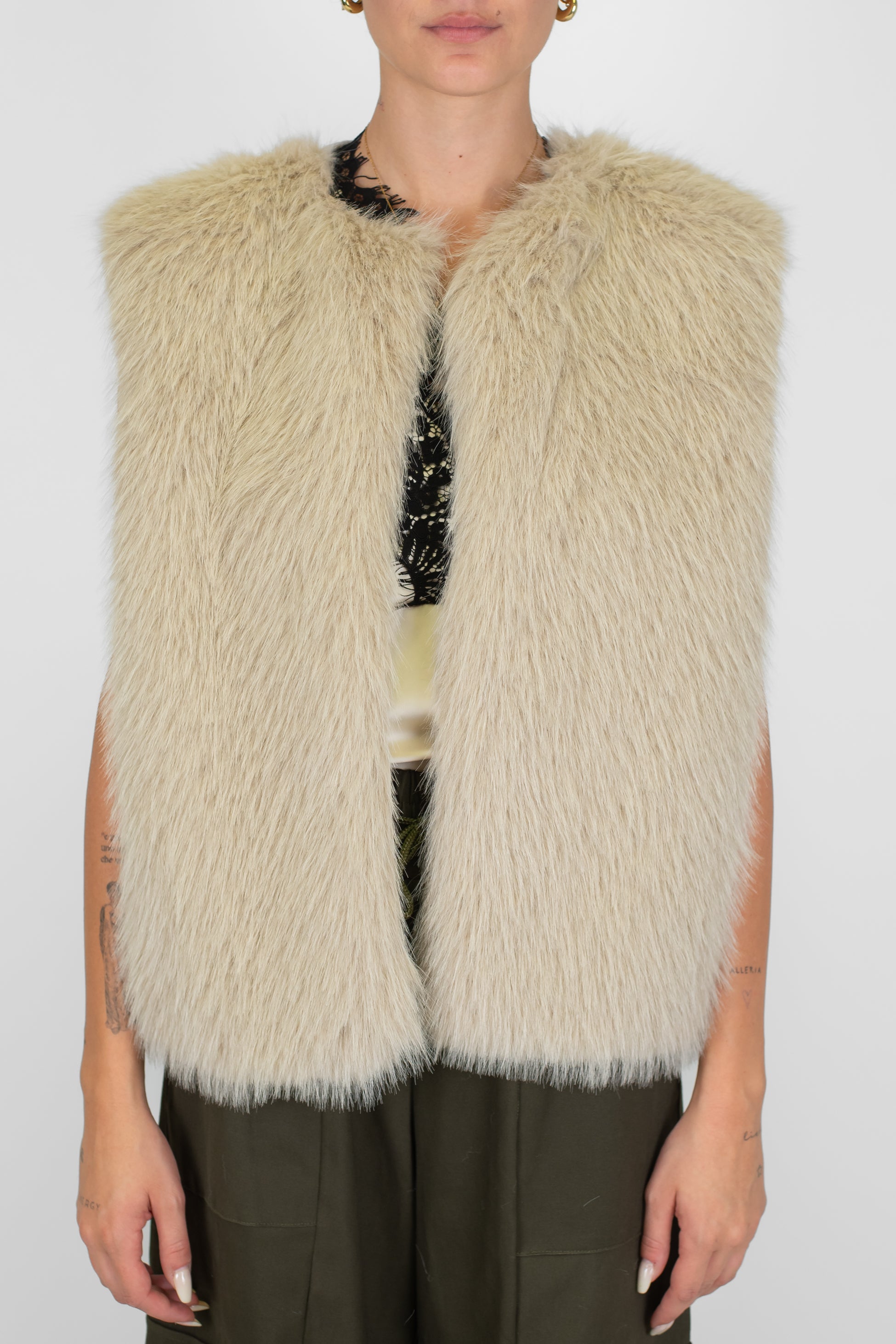 Motel - Gilet in ecopelliccia in misto lana con trama sul retro