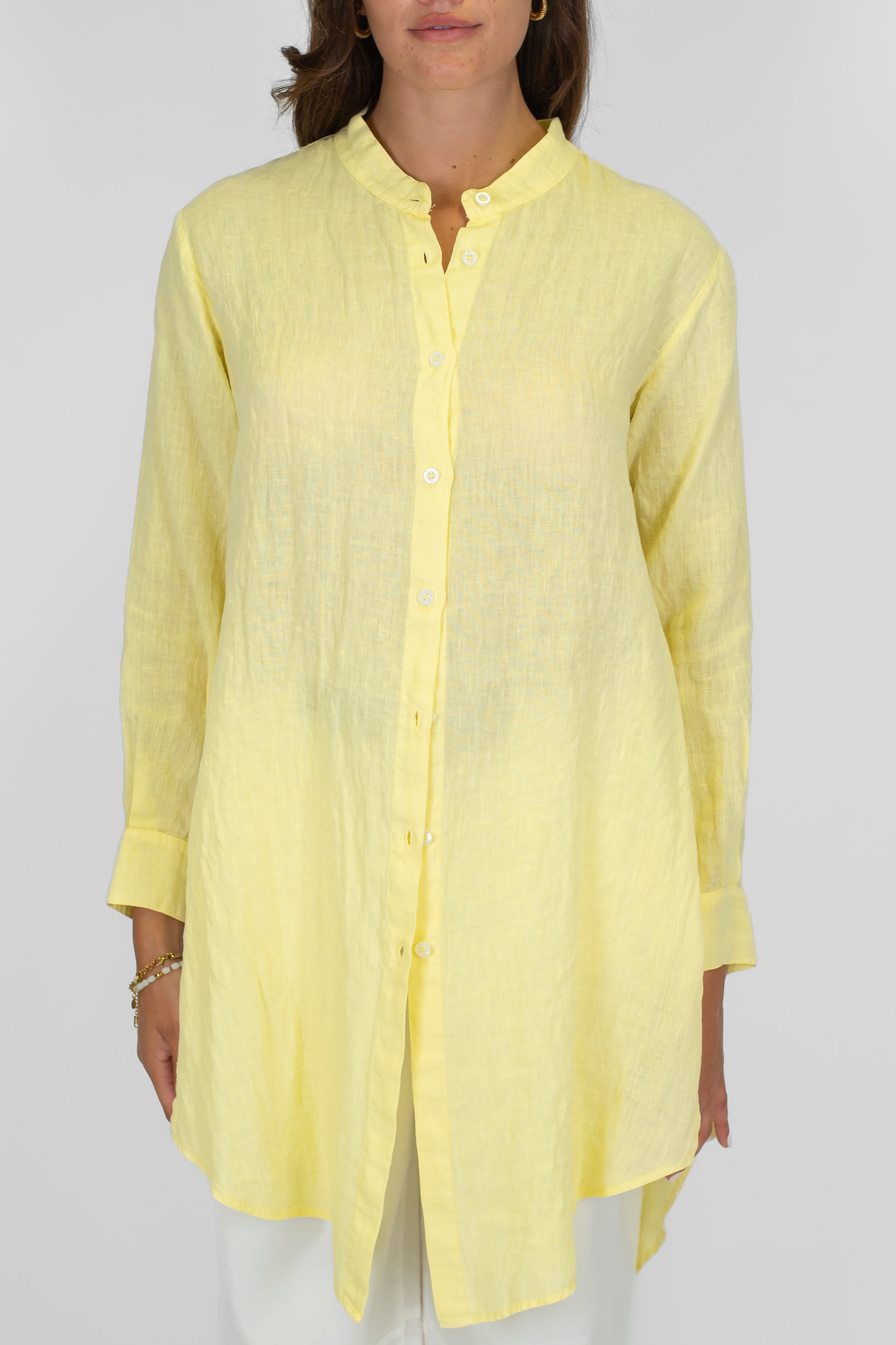 Tensione in - Camicione lungo 100% lino collo coreano