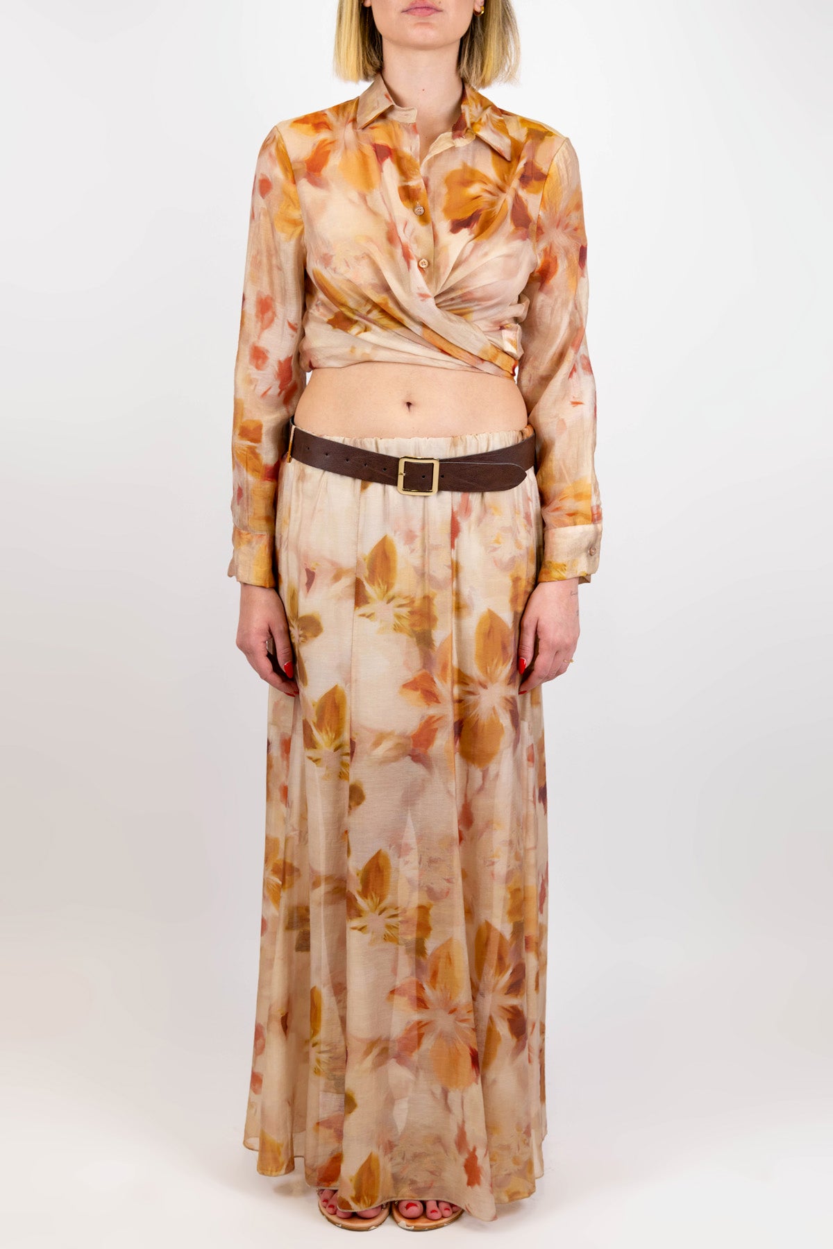 Haveone - Gonna fantasia floreale sfumata in lyocell con elastico in vita