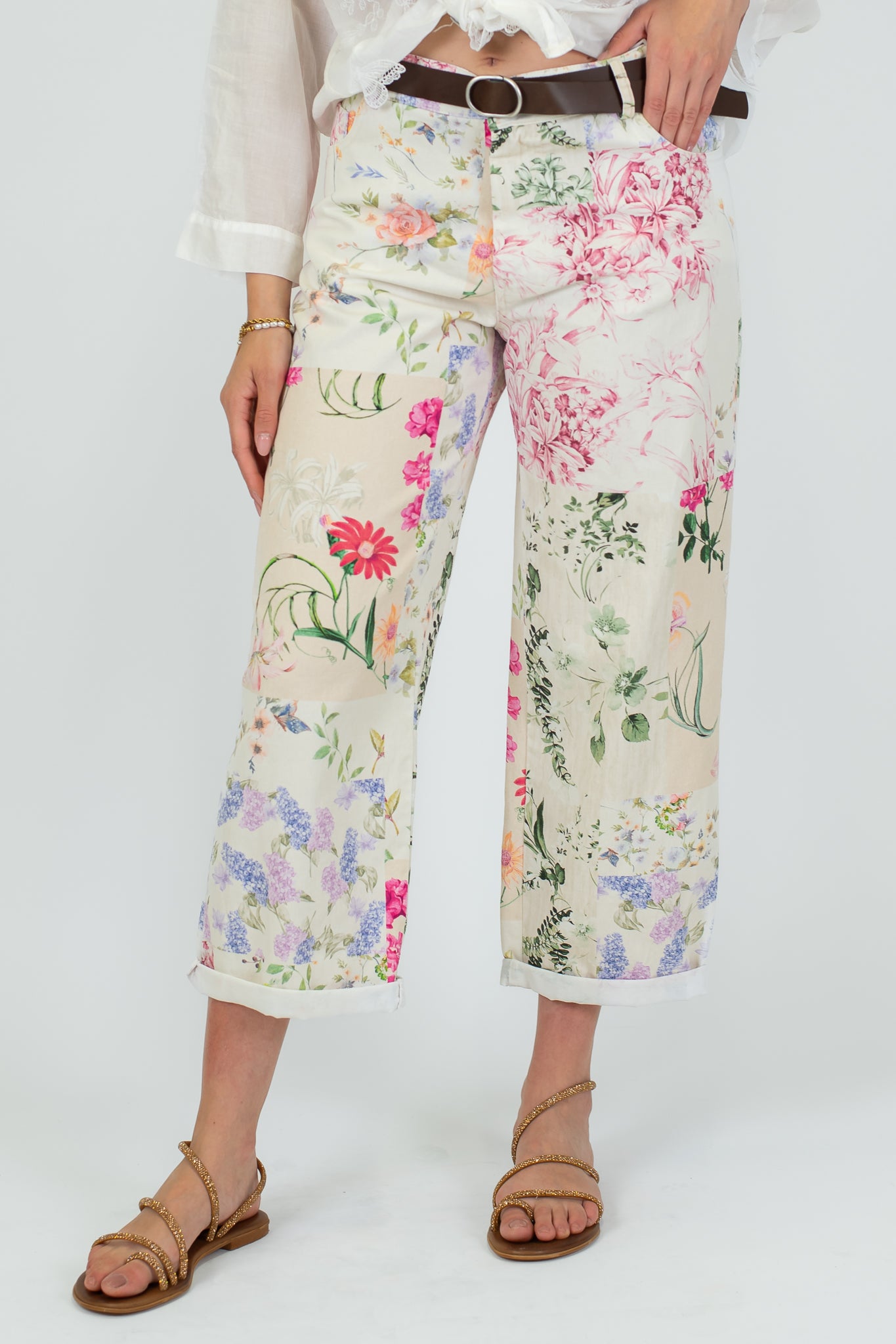 Tensione in - Pantalone fantasia floreale in cotone