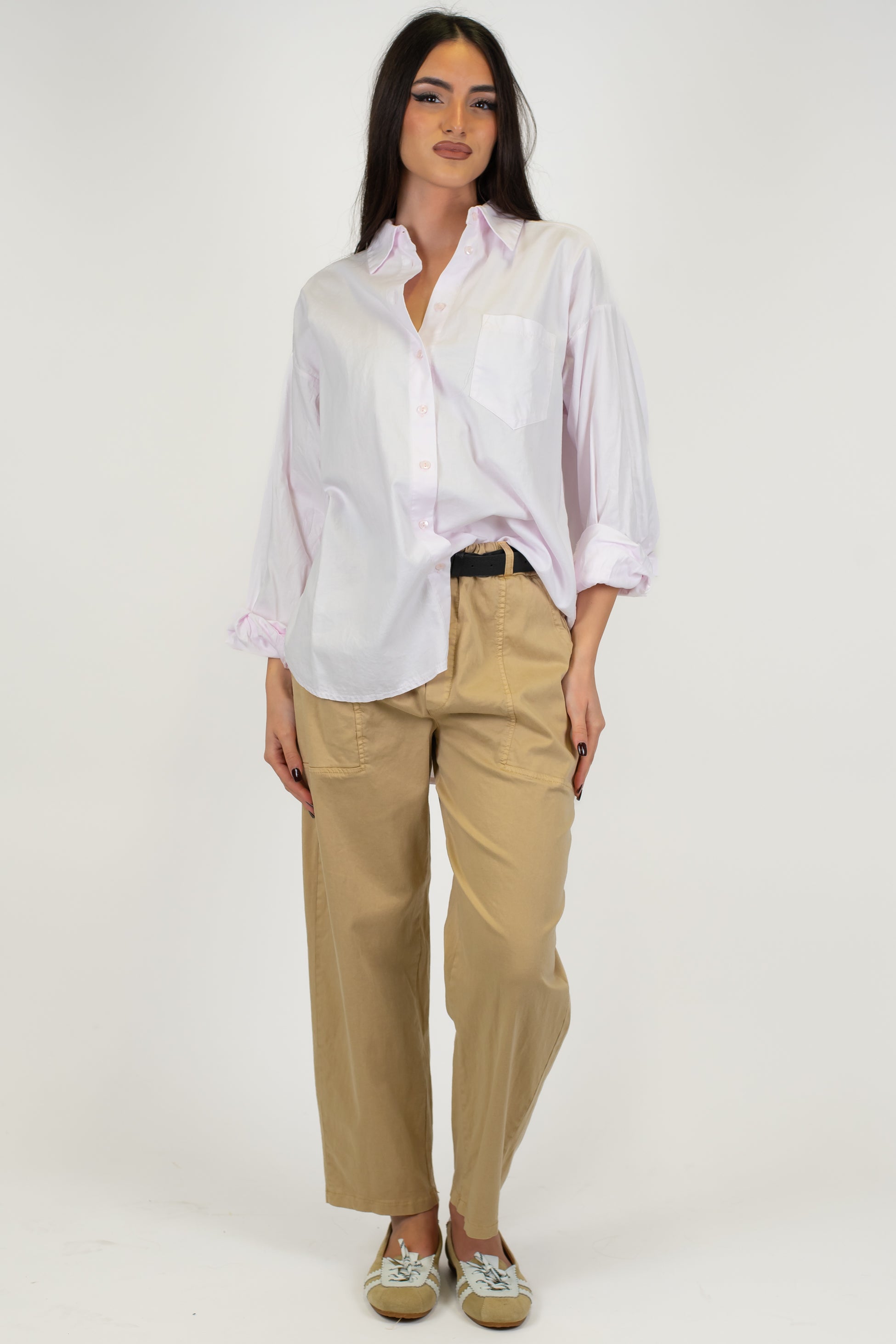 Haveone - Pantalone regular in misto cotone e lyocell con elastico sul retro