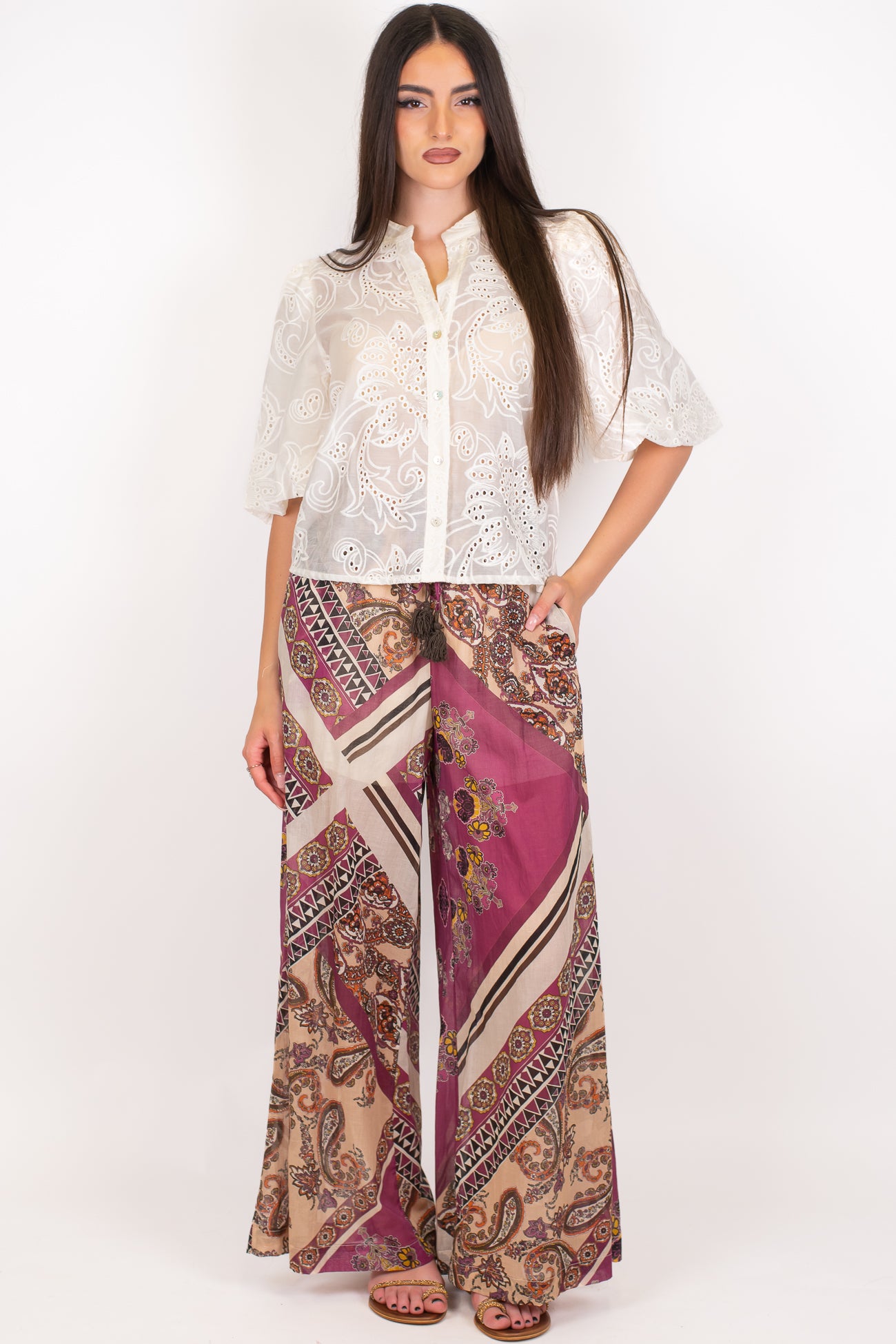 Tensione in - Pantalone palazzo fantasia astratta con coulisse