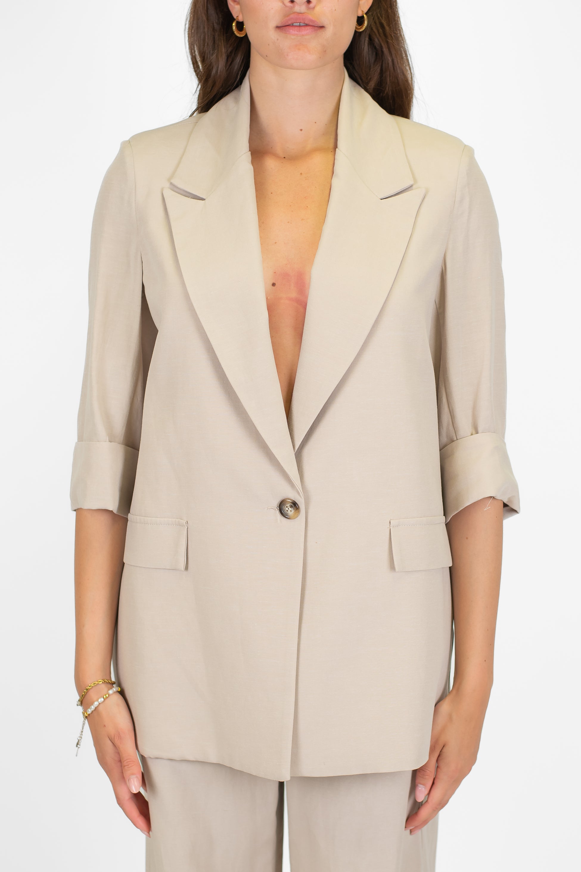 Dixie - Giacca ad un bottone in misto viscosa e lino con rever a lancia