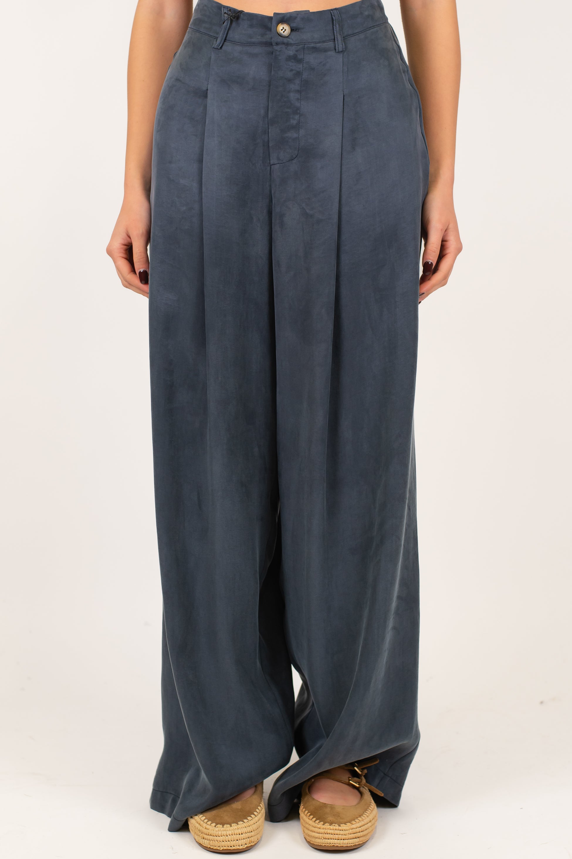 Tensione in - Pantalone palazzo in lyocell effetto seta con elastico sul retro