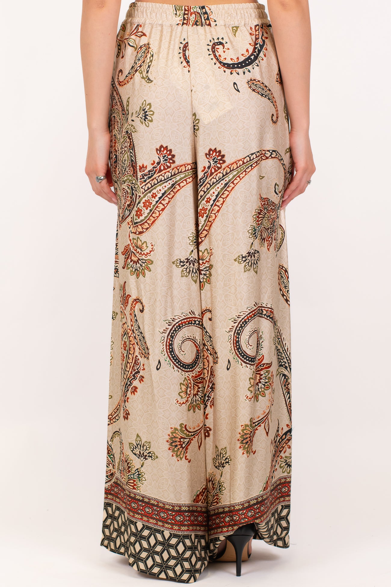 Dixie - Pantalone palazzo fantasia etnica in viscosa con coulisse