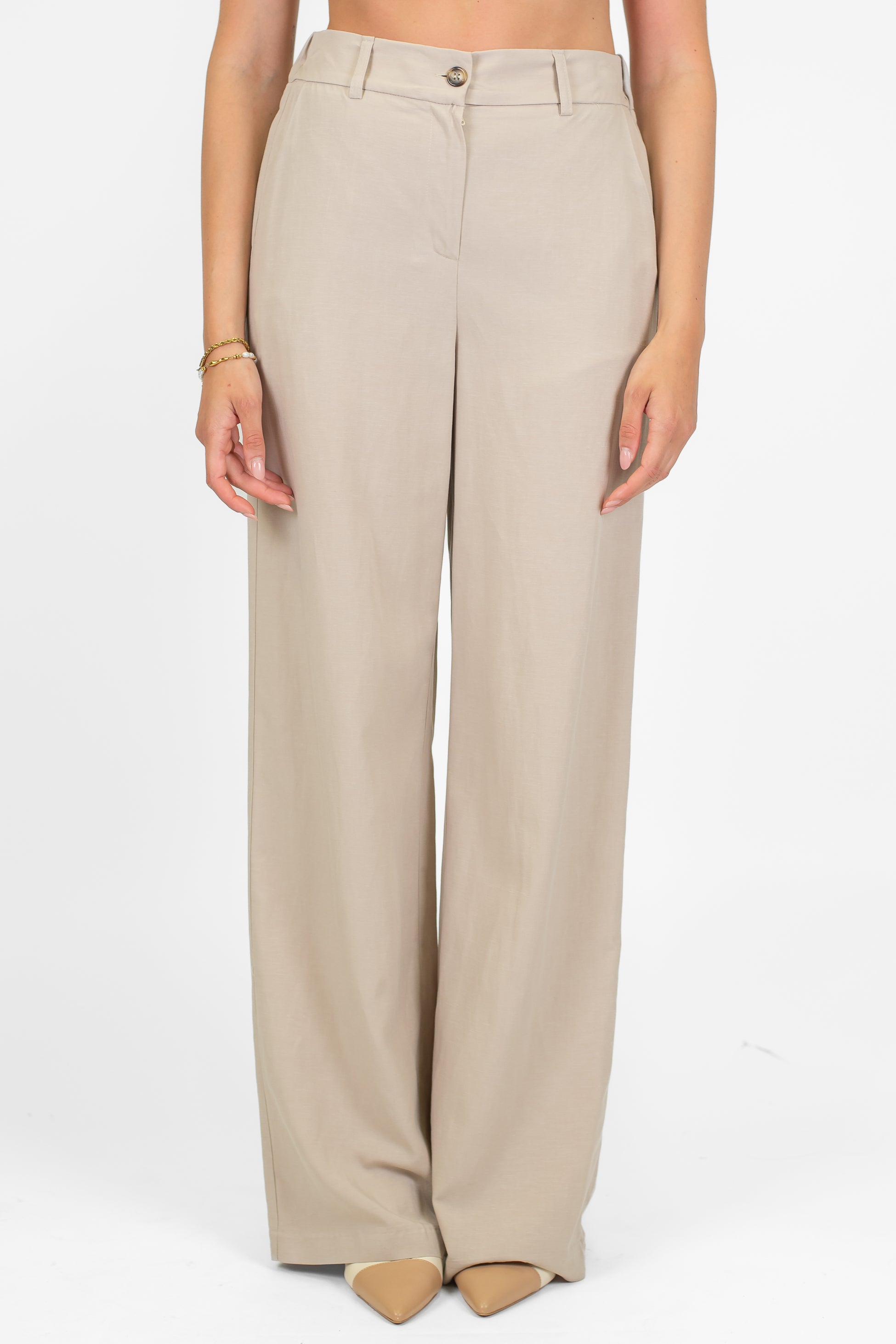 Dixie - Pantalone palazzo in misto viscosa e lino con elastico sul retro