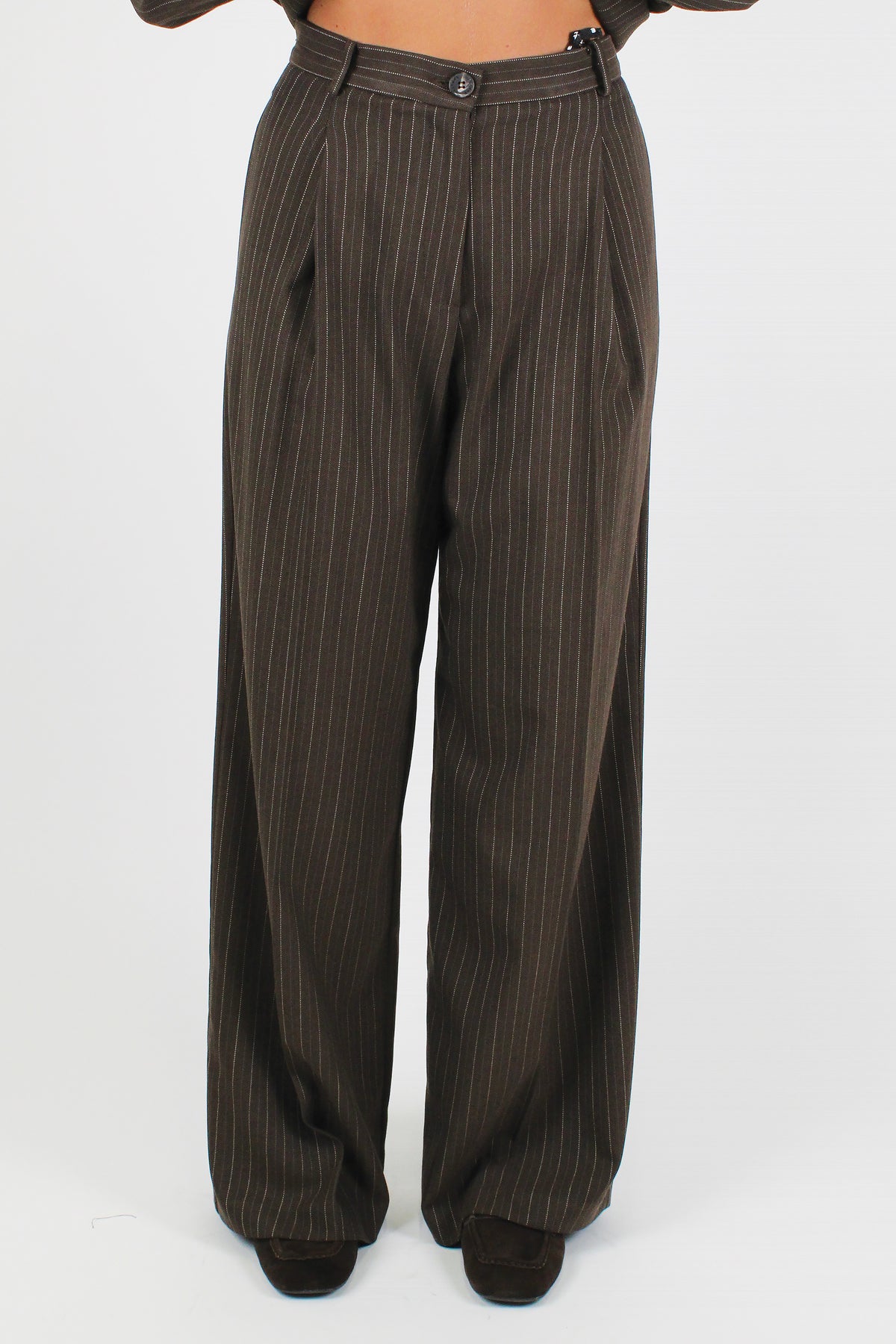 Haveone - Pantalone palazzo gessato con pinces