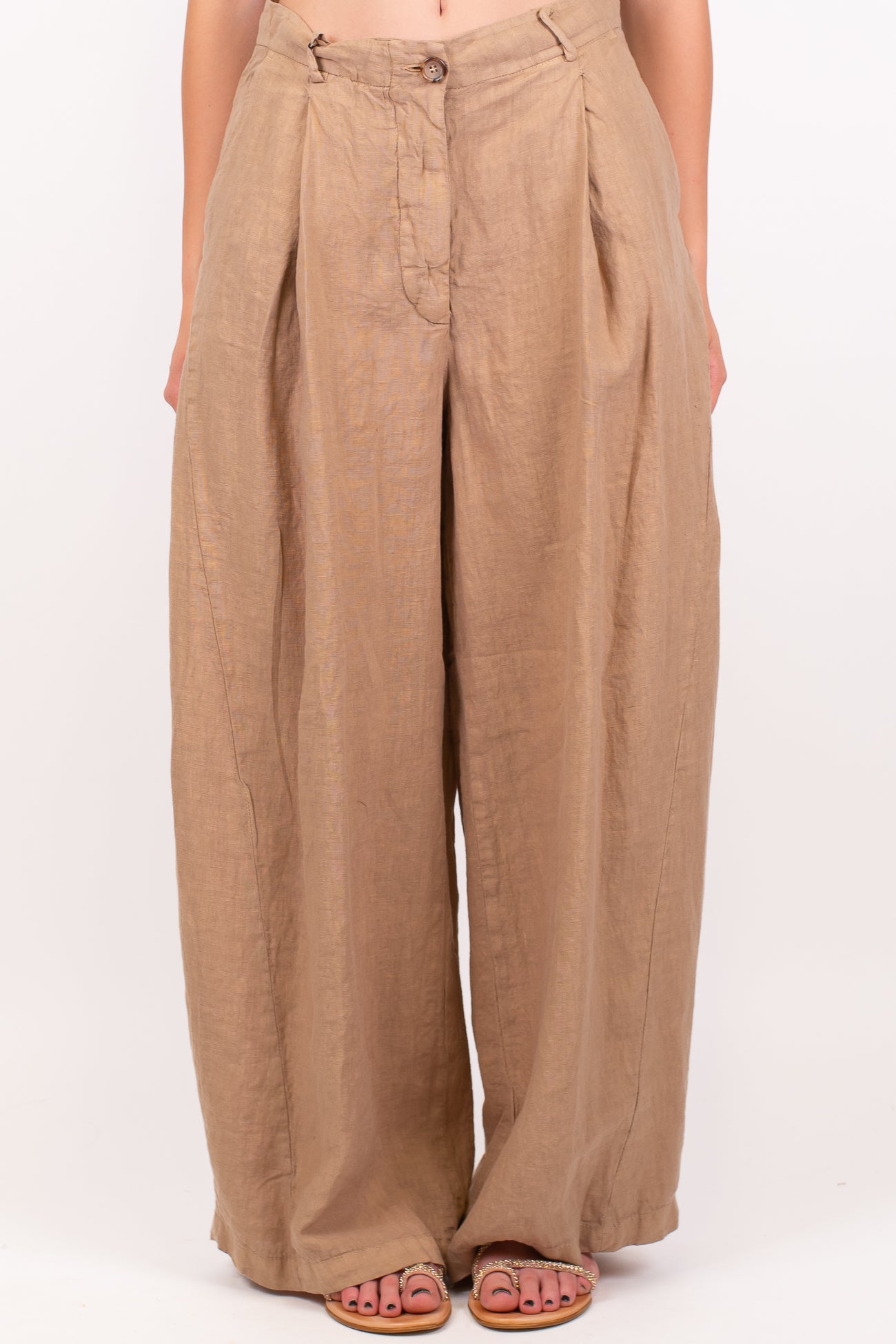 Tensione in - Pantalone barrel in puro lino con pinces