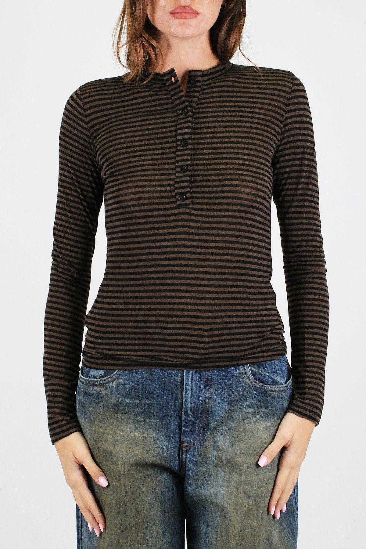 Haveone - Maglia serafino fantasia a righe in misto modal e cashmere