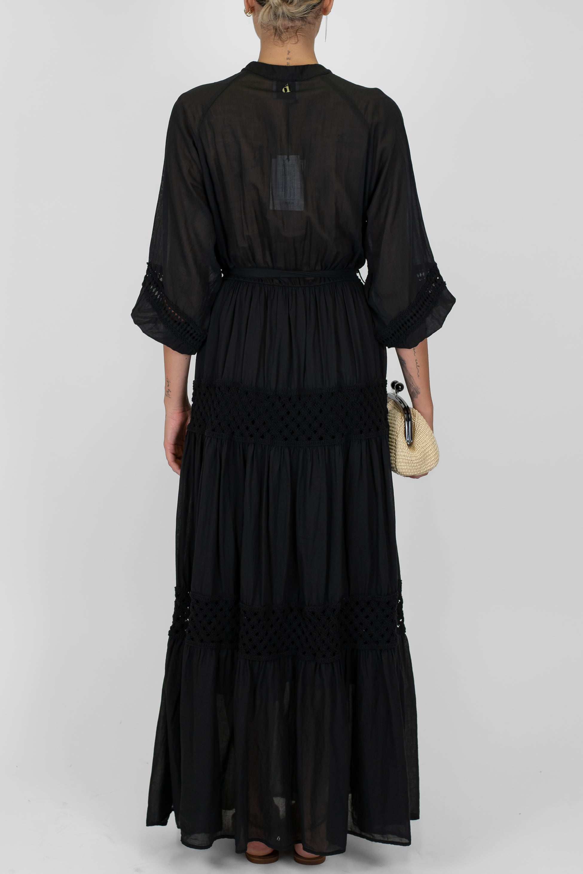 Dixie - Abito lungo in mussola di cotone con inserti crochet