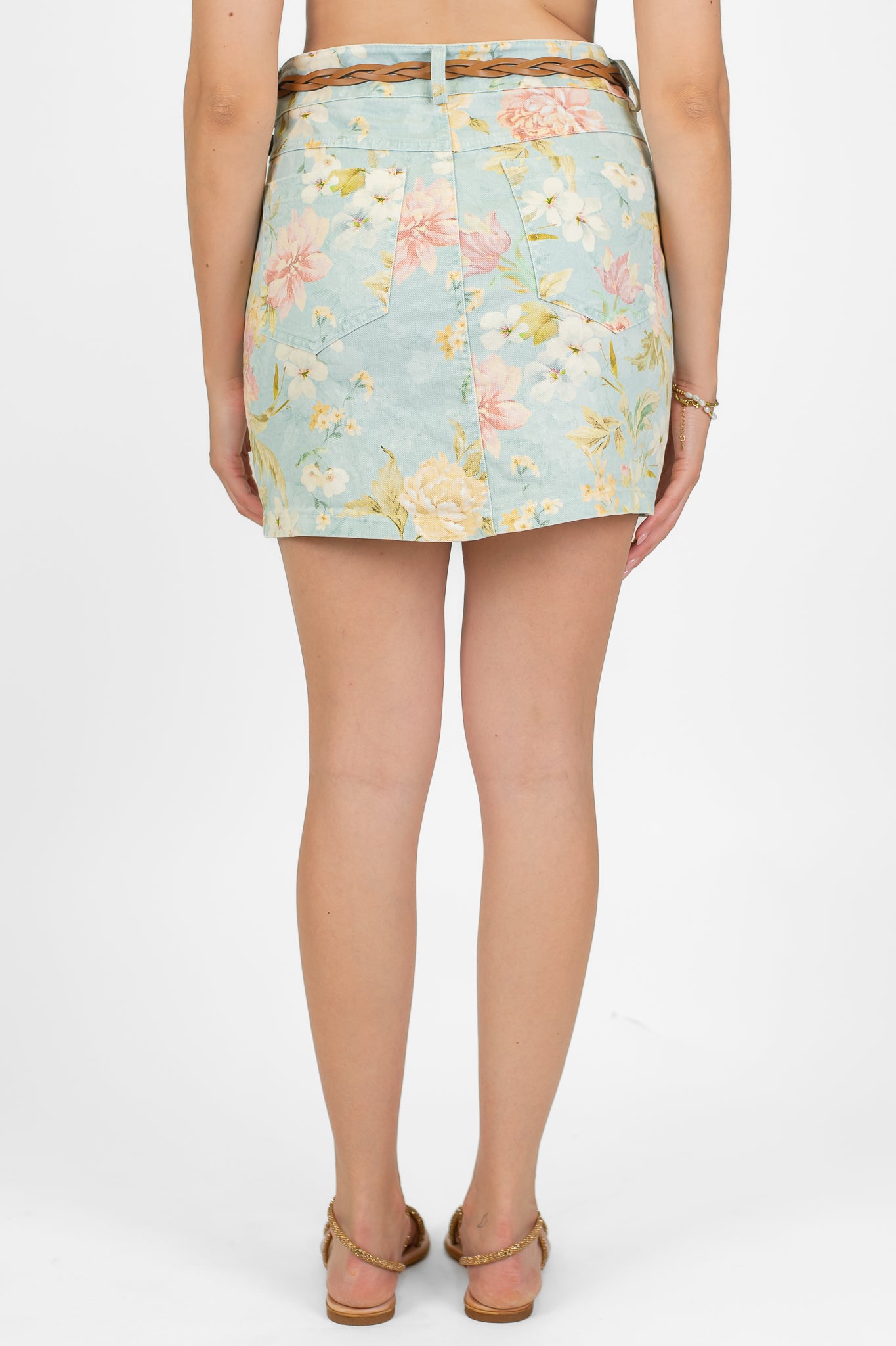 Tensione in - Minigonna fantasia floreale in denim