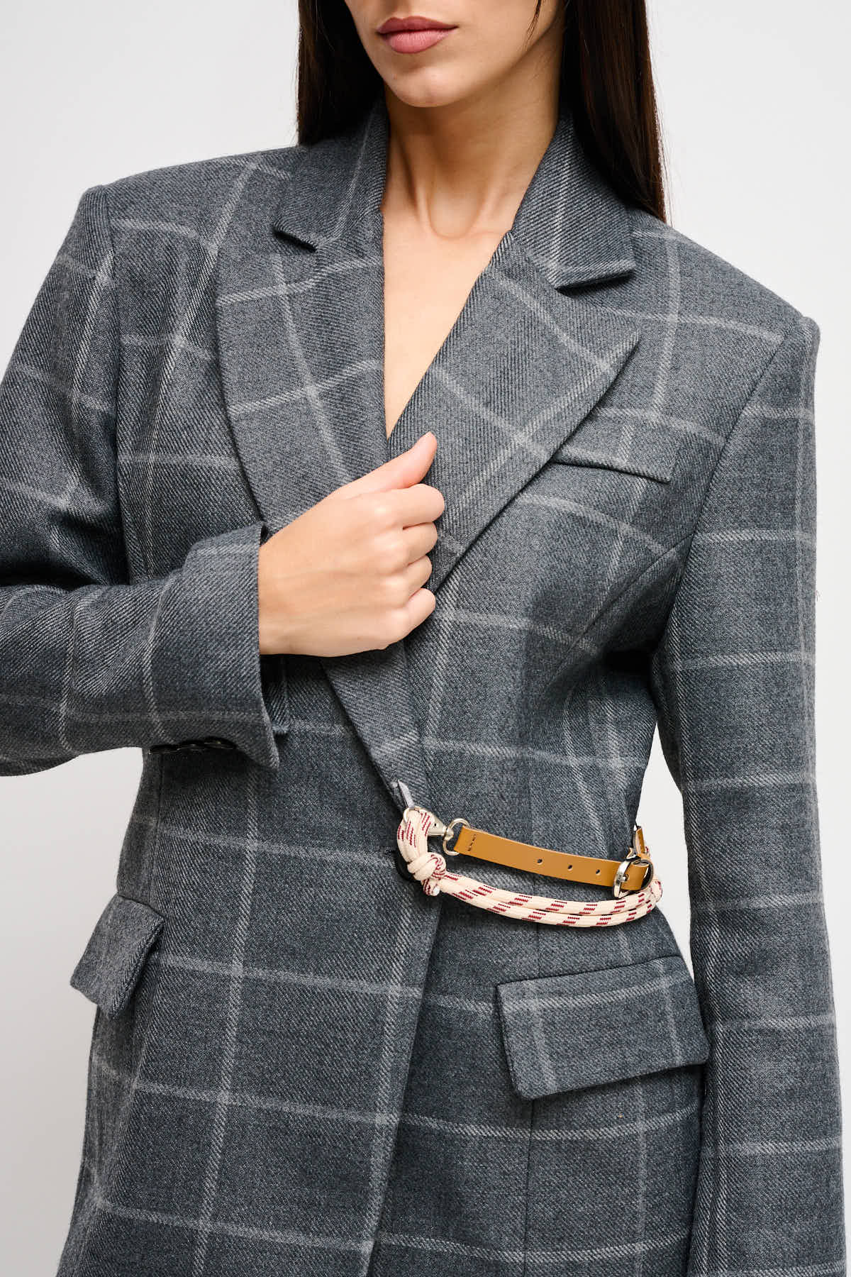 Maryley - Giacca doppiopetto fantasia check in misto lana